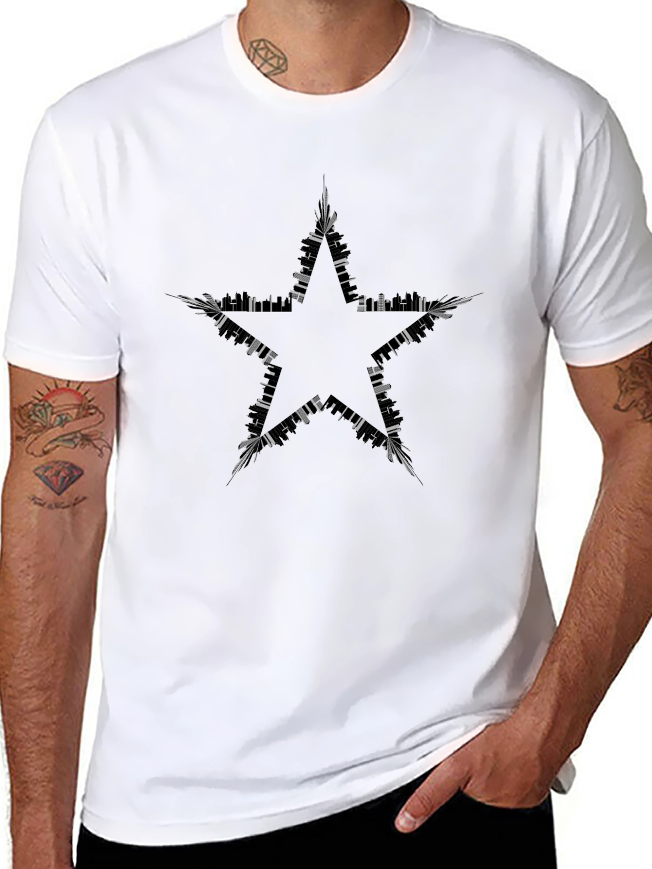 Black Abstract Star Graphic Black T-Shirt view 8