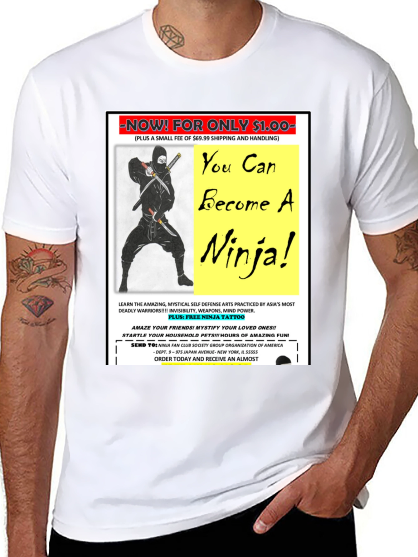 Black Become A Ninja! Novelty Graphic T-Shirt view 8
