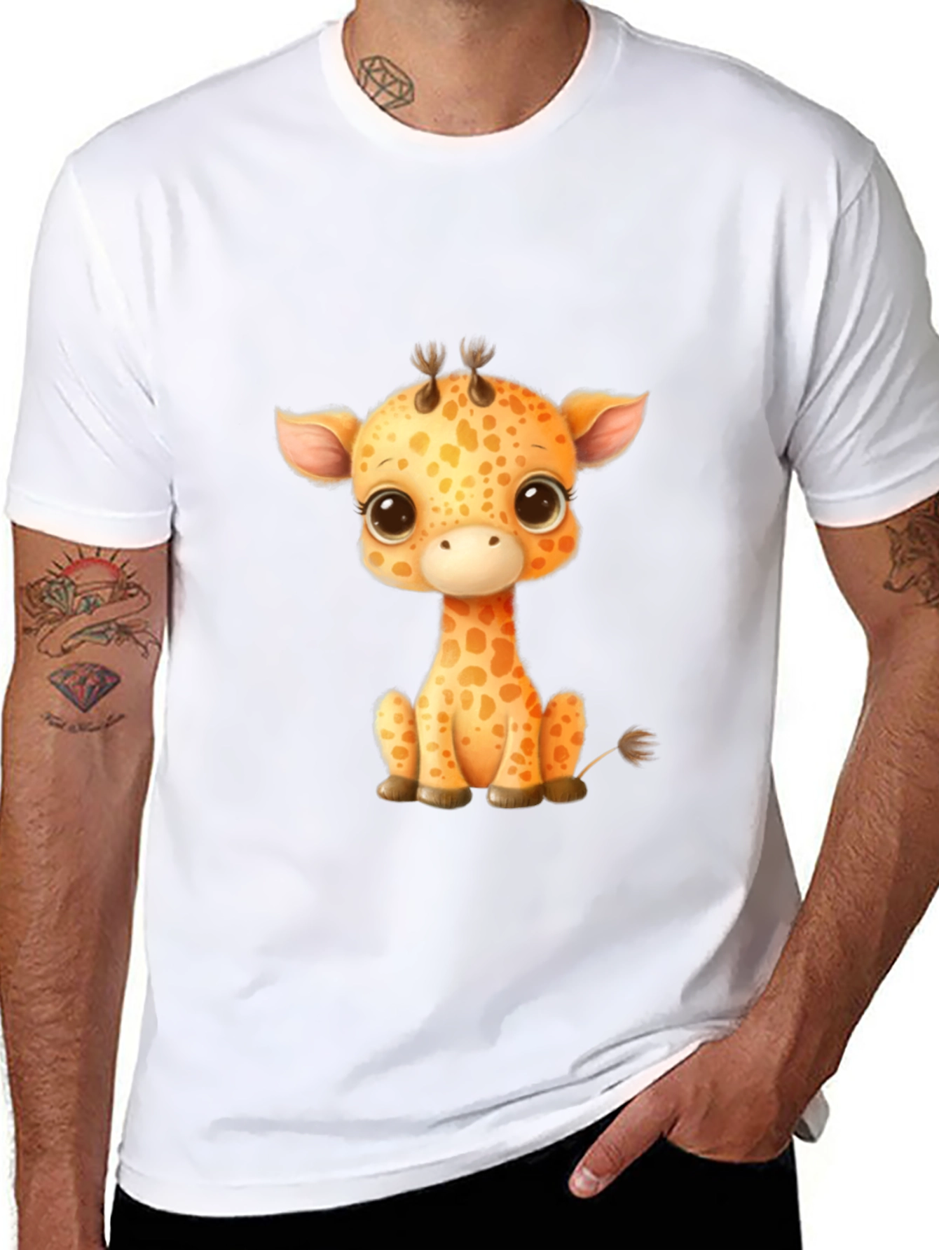 Black Cute Giraffe Graphic T-Shirt - Unisex view 8