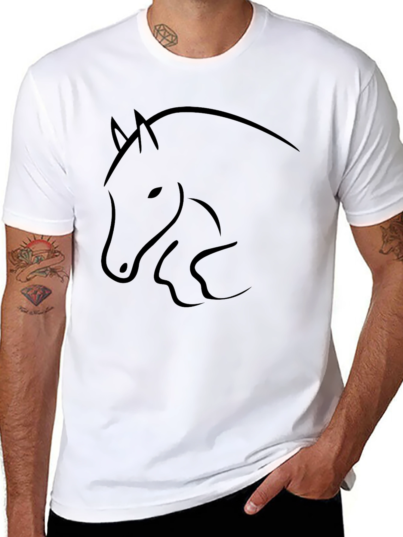 Black Black Horse Graphic Tee - Men's Casual Shirt view 8