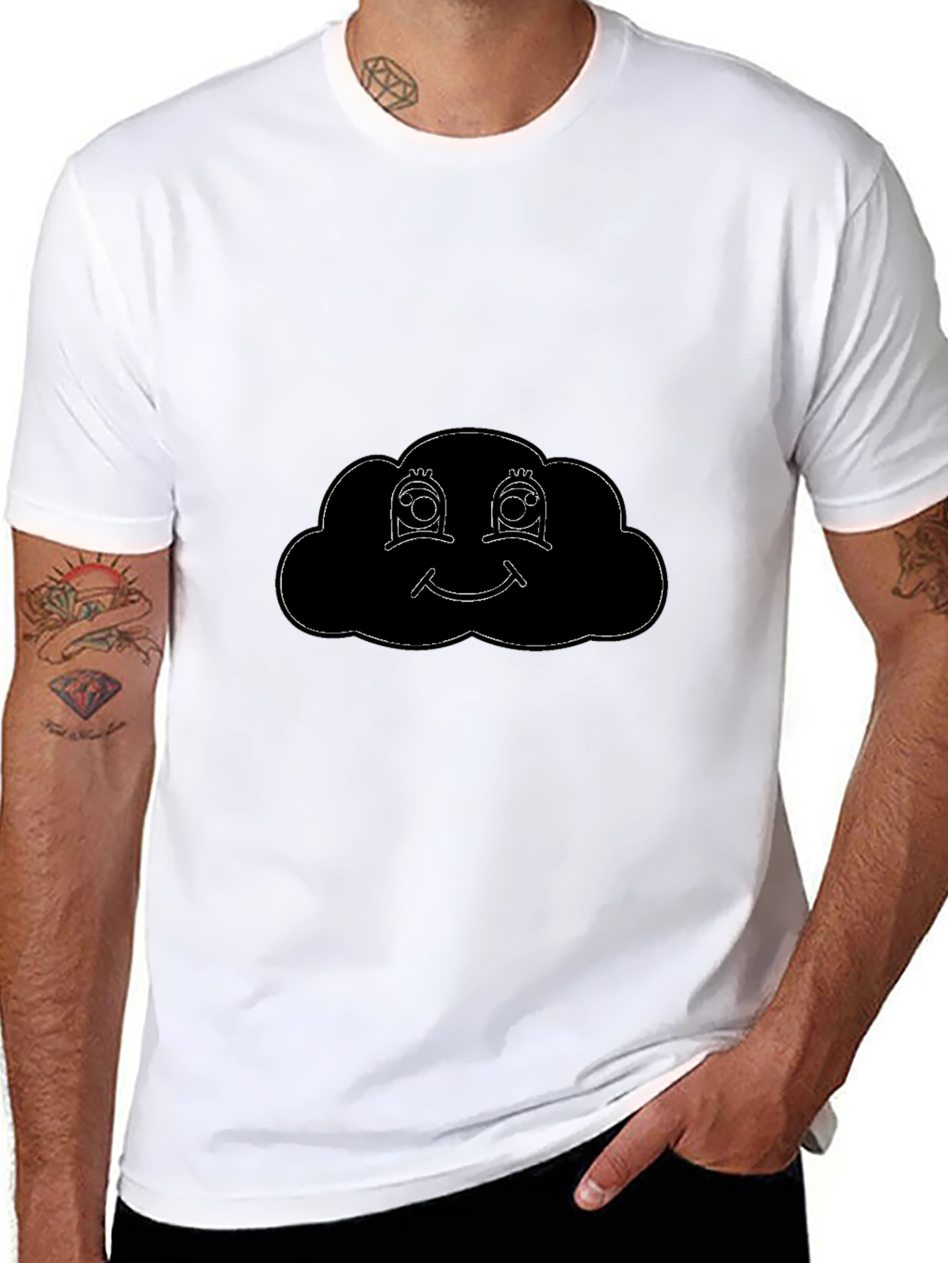 Black Smiling Cloud Graphic Tee - Black Cotton Comfort view 8