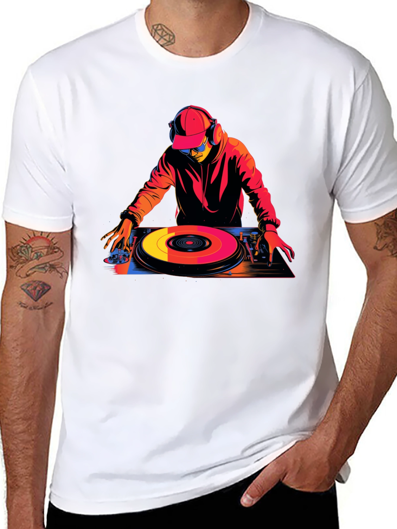 Black DJ Turntable Graphic Tee - Black Cotton Blend T-Shirt view 8