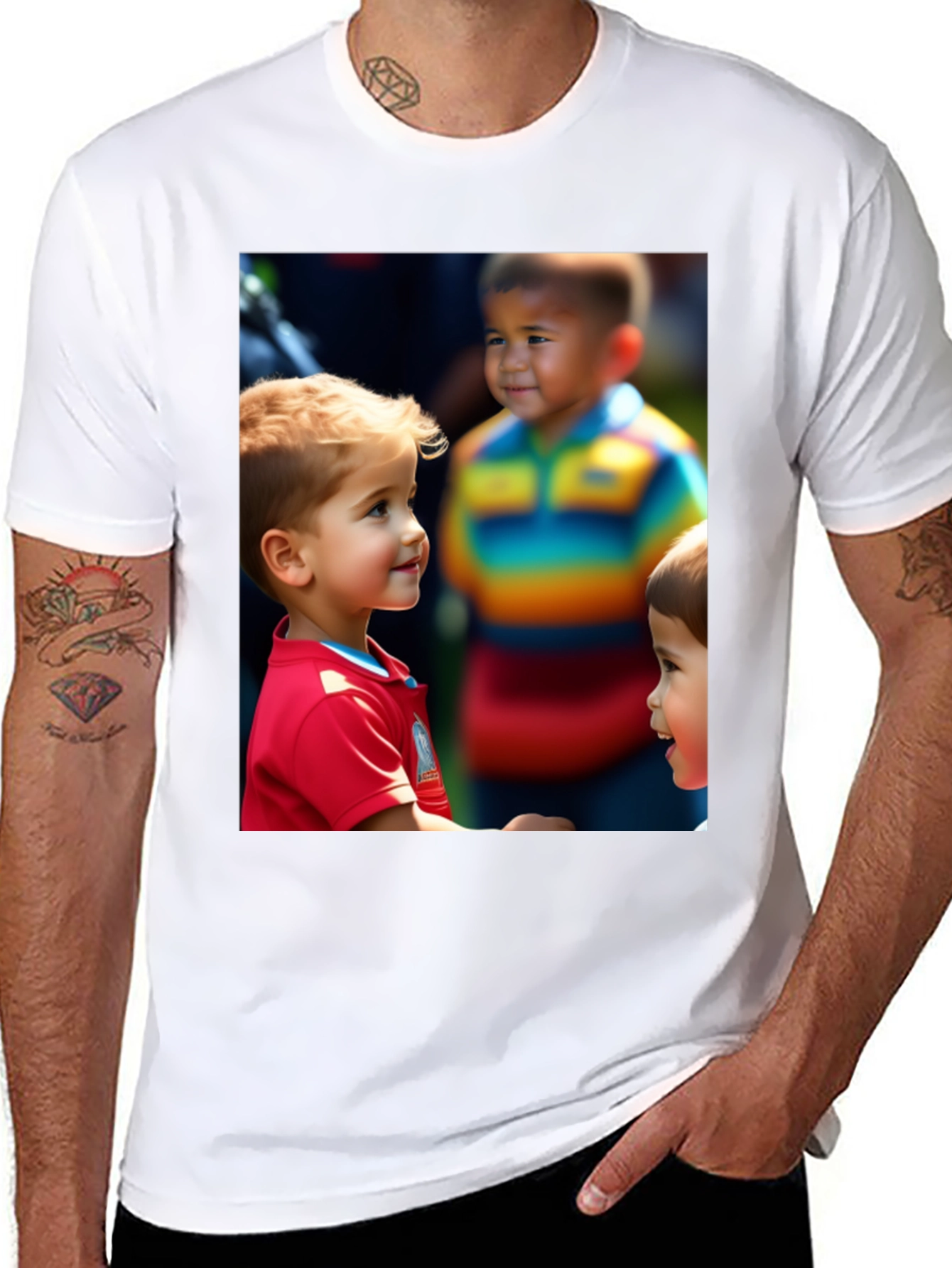 Black Unique T-Shirt with Adorable Children Print view 8