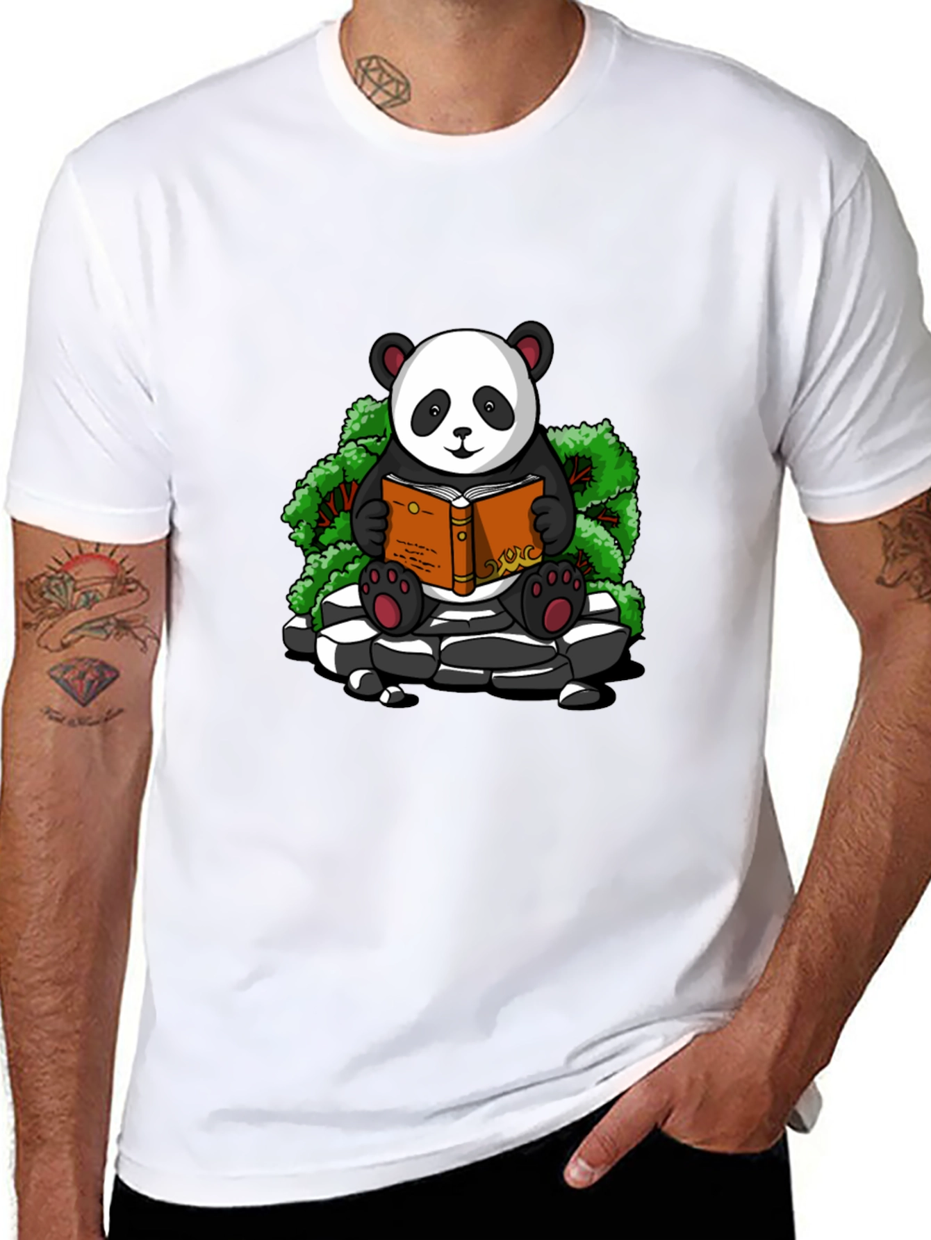 Black Panda Reader Graphic Tee - Black Cotton T-Shirt view 8