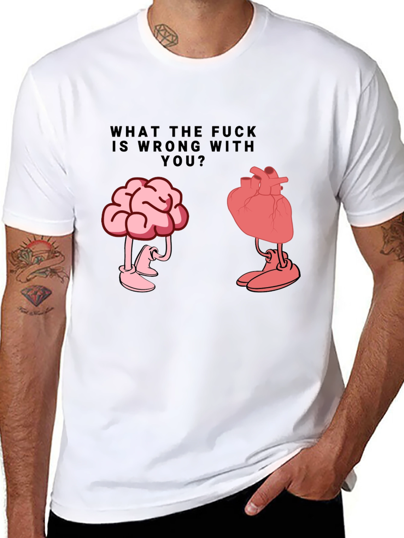 Black WTF Wrong With You Brain and Heart T-Shirt view 8