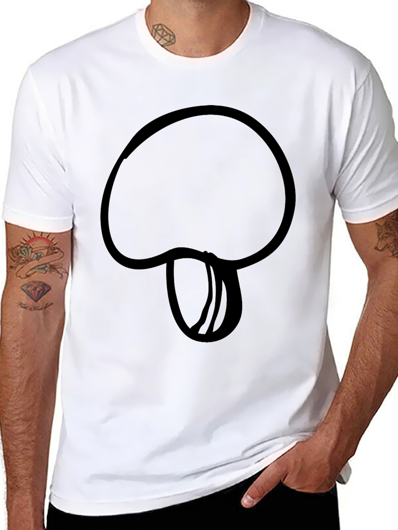 Black Mushroom Outline Black T-Shirt - Casual Style view 8
