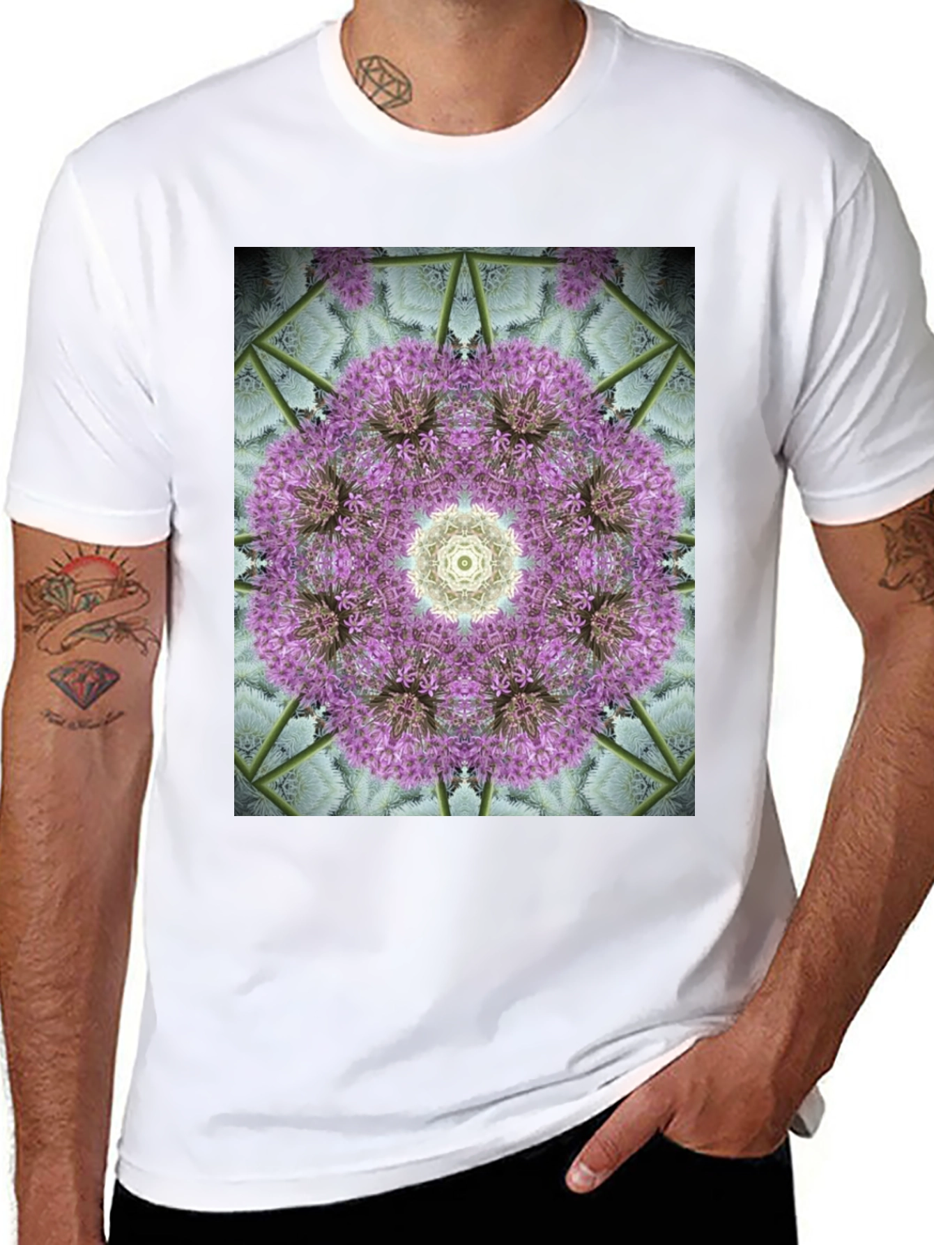 Black Floral Mandala Graphic Black T-Shirt view 8