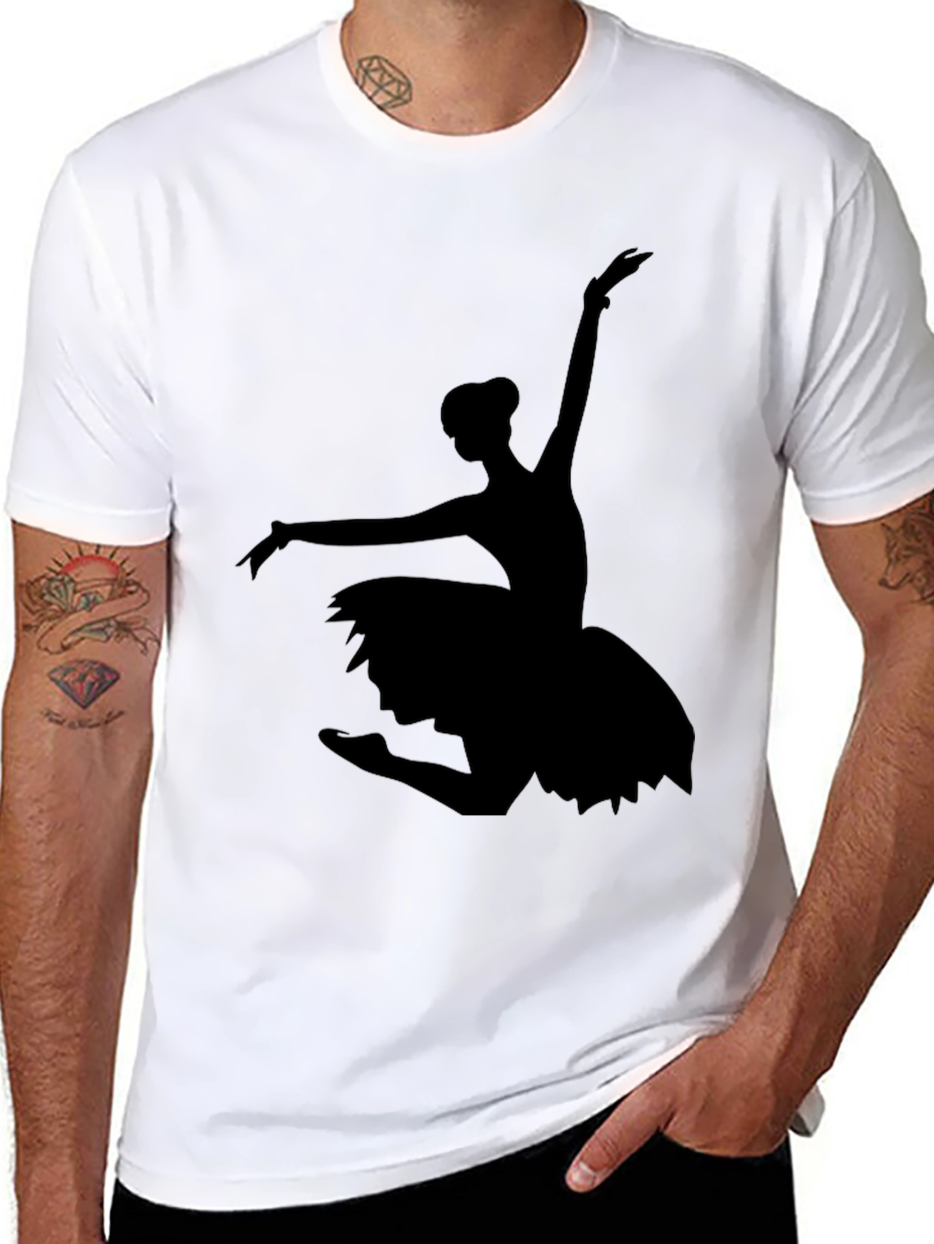 Black Ballet Dancer Silhouette Graphic Tee - Black view 8