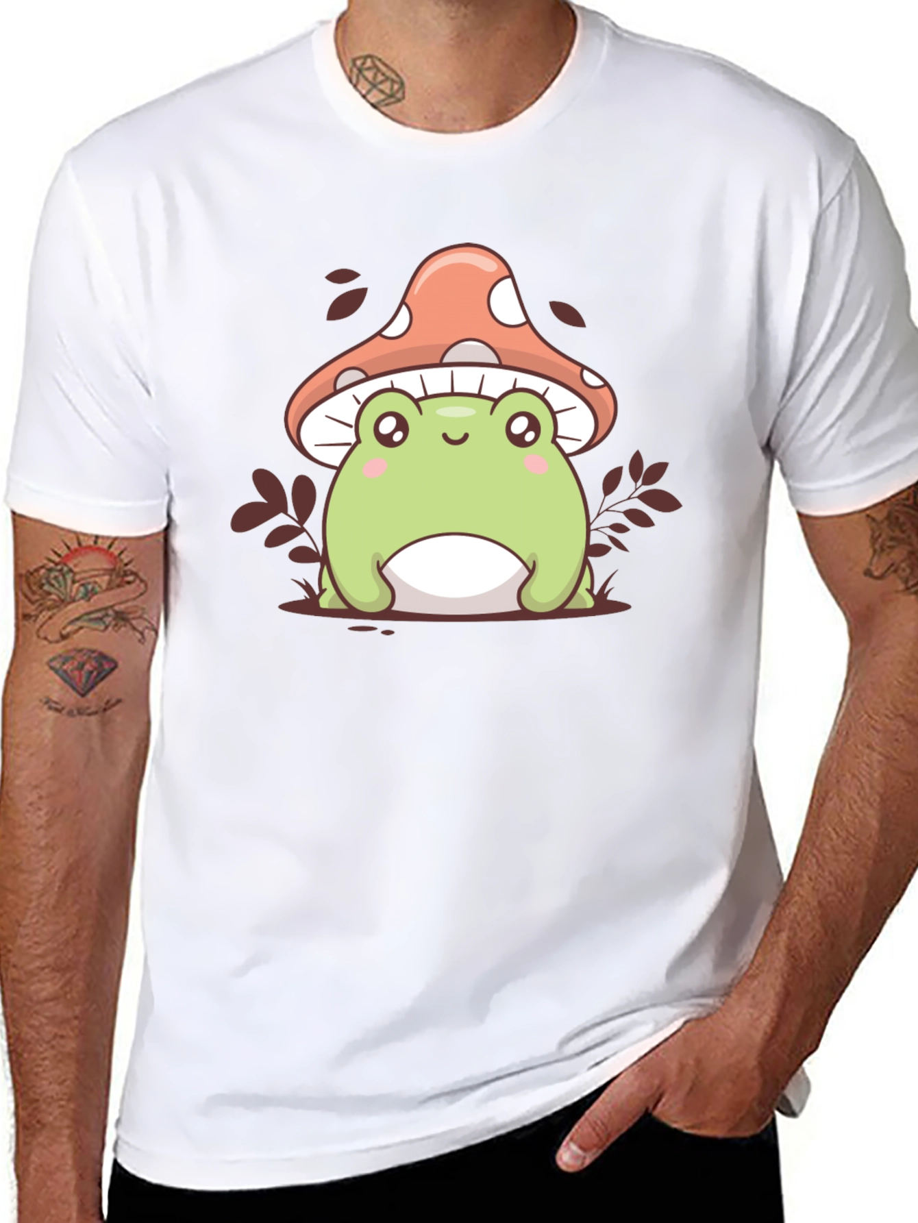 Black Cute Frog & Mushroom Graphic Tee view 8