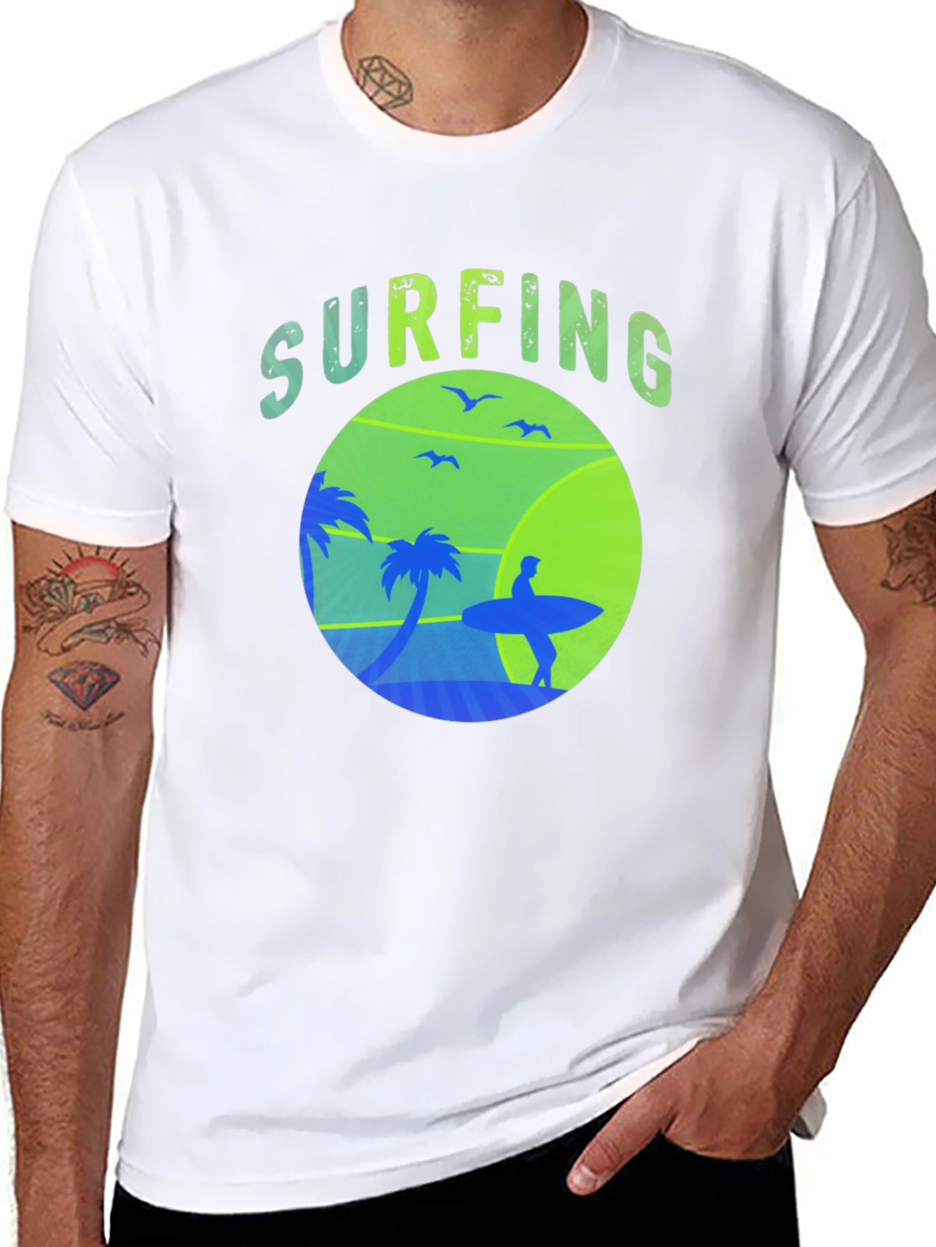 Black Surfing Graphic Tee - Black Crew Neck view 8