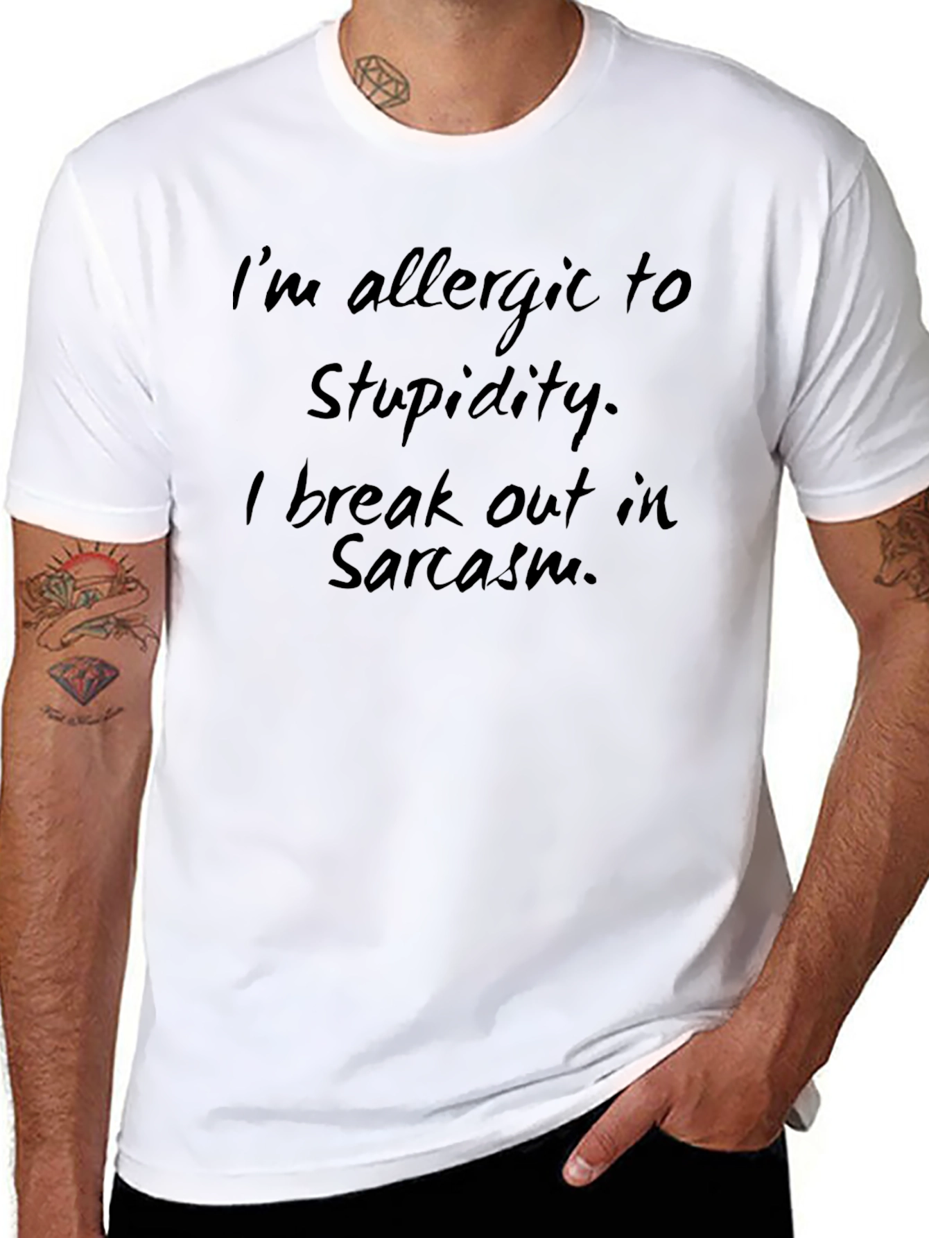 Black Sarcastic Allergy T-Shirt - Funny Quote Tee view 8
