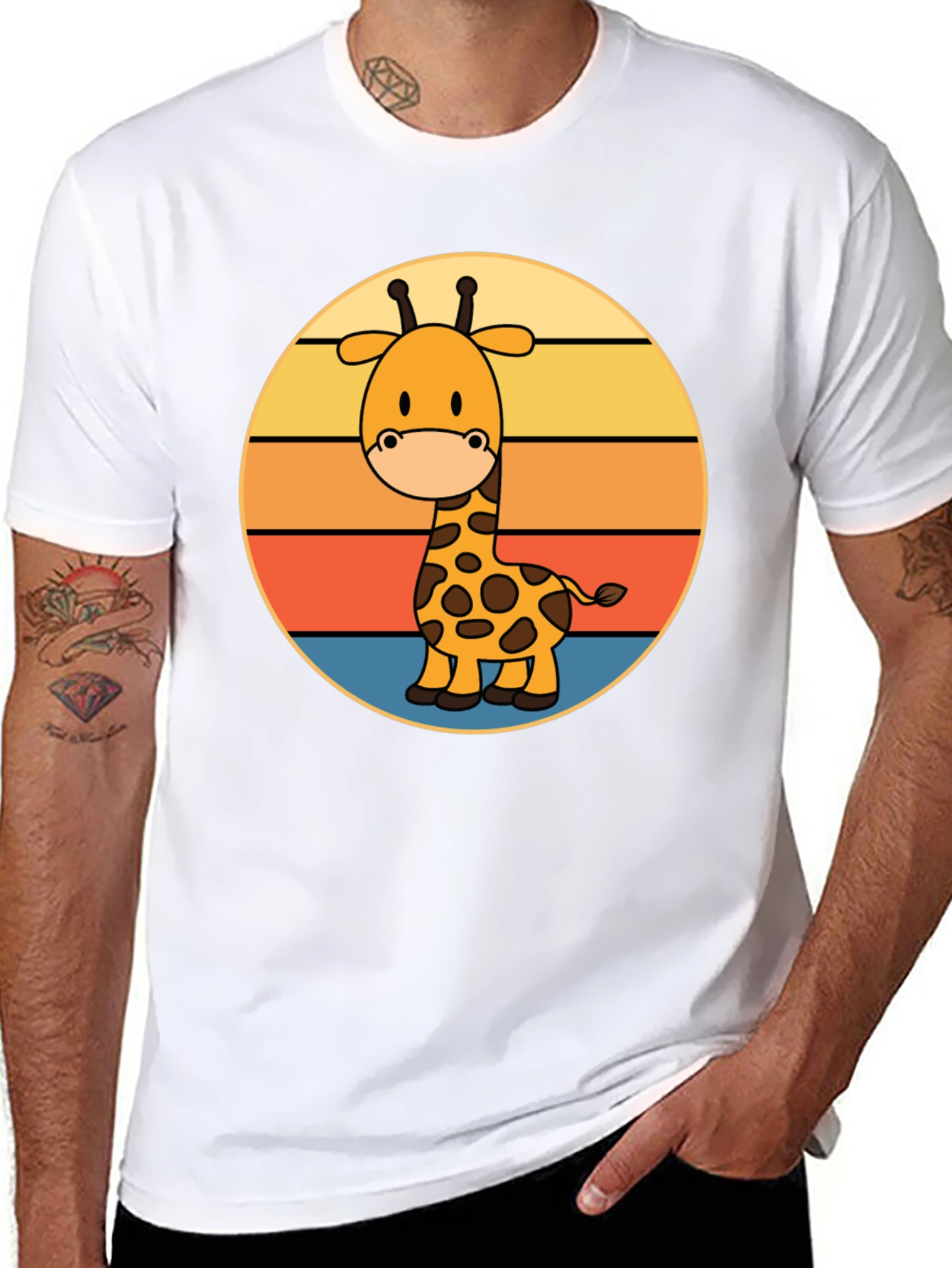 Black Giraffe Retro Sunset T-Shirt view 8