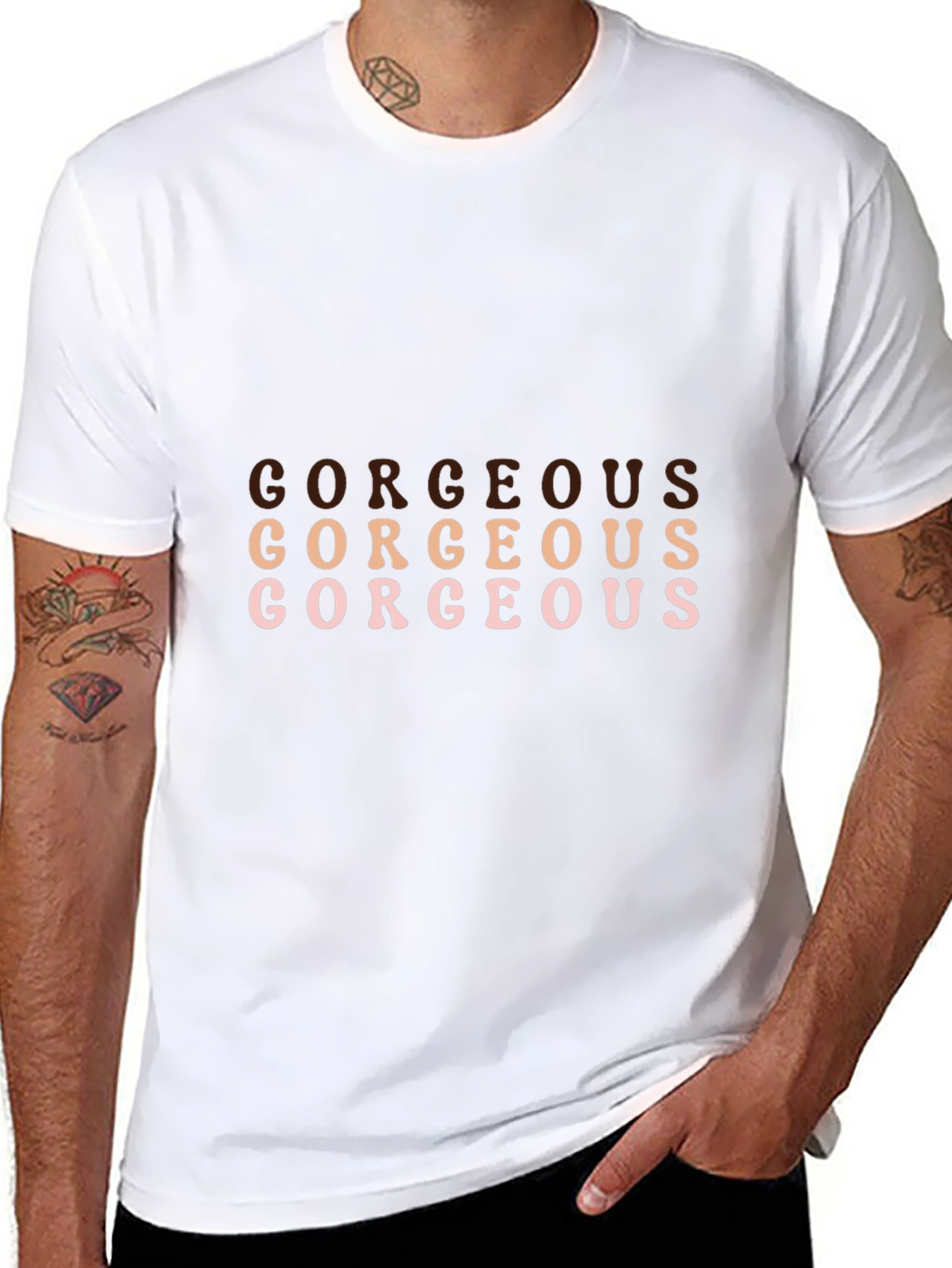 Stylish 'Gorgeous' Graphic Black T-Shirt - 8
