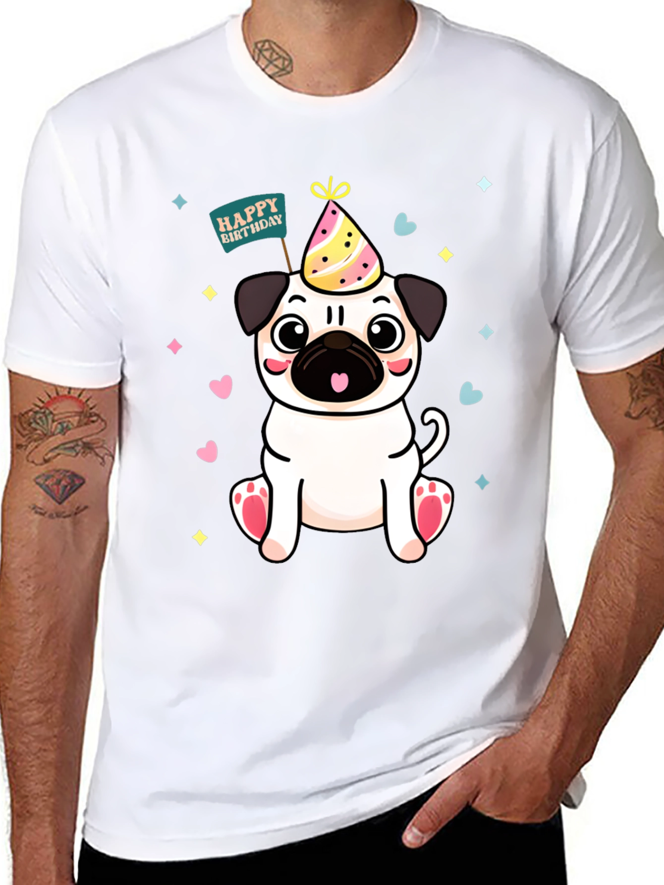 Black Cute Pug Birthday T-Shirt view 8