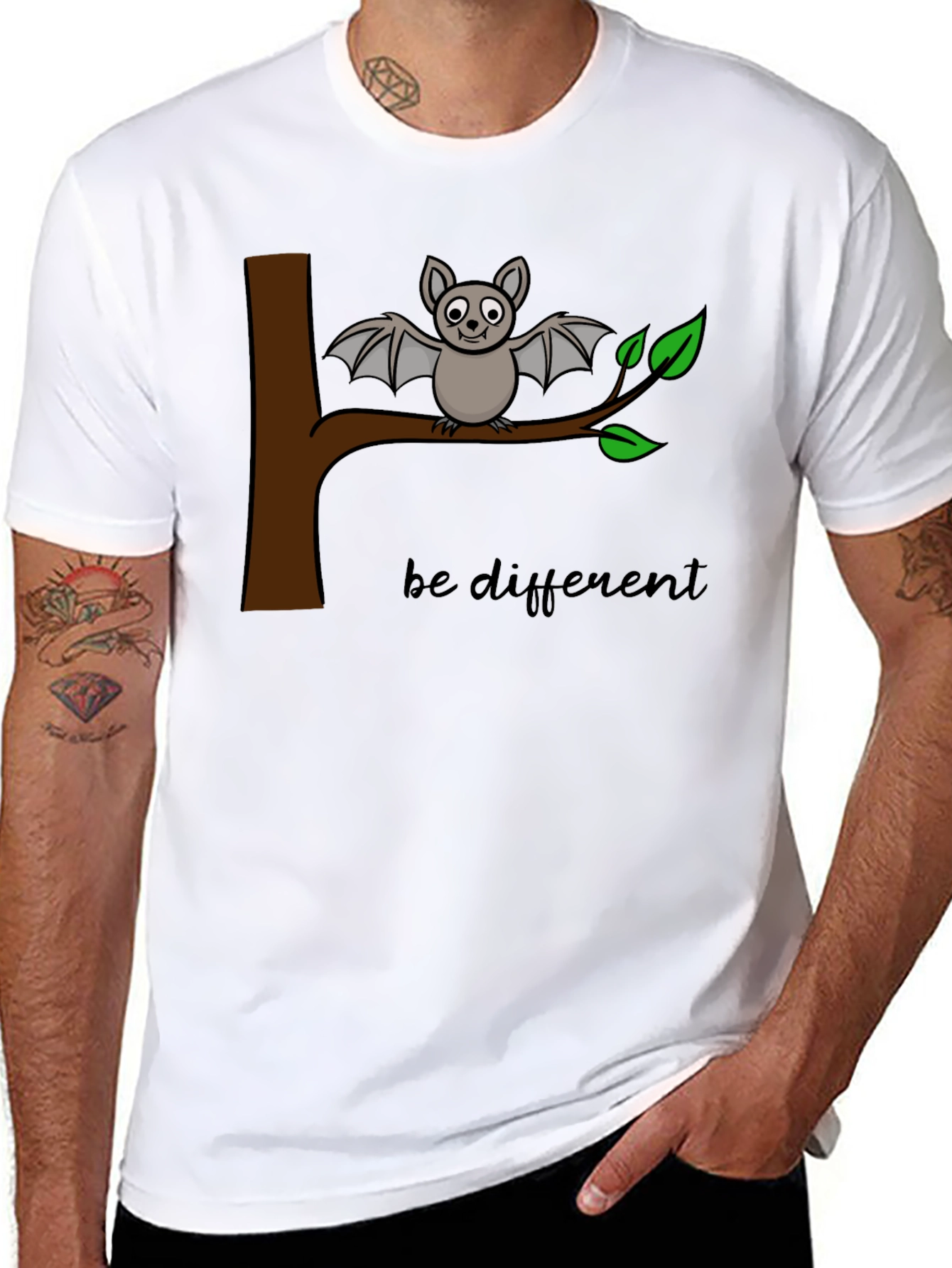 Black Be Different Bat Graphic Tee - Black Cotton Casual Shirt view 8