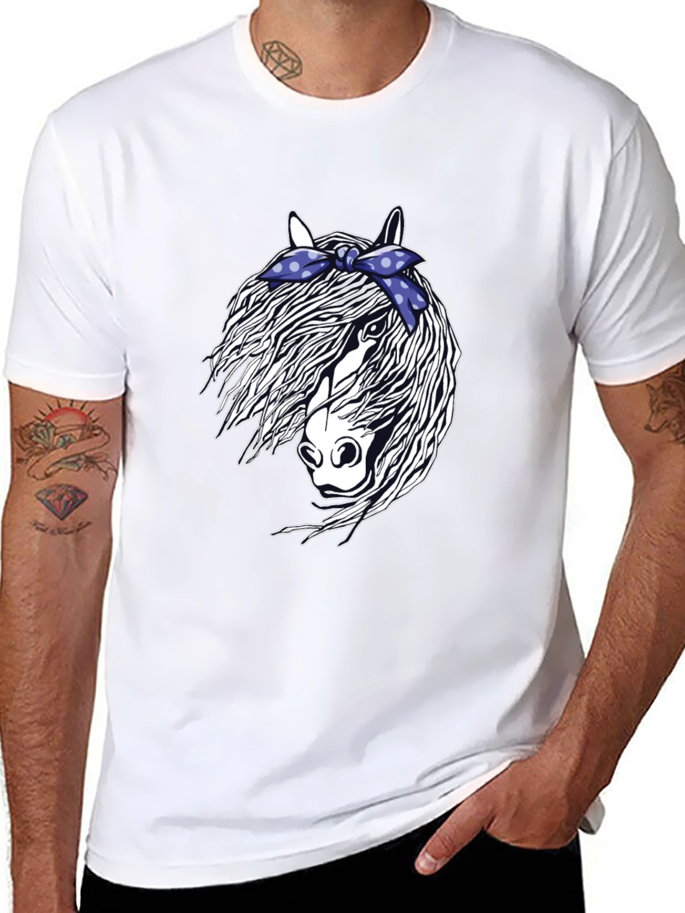 Black Horse with Bandana Graphic T-Shirt view 8