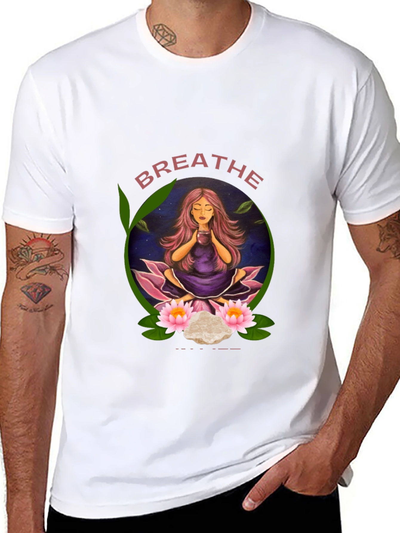 Black Breathe Yoga T-Shirt - Meditating Woman Design view 8