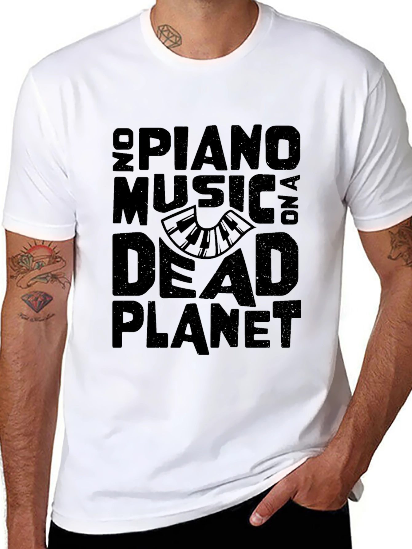 Black No Piano Music On A Dead Planet Black T-Shirt view 8