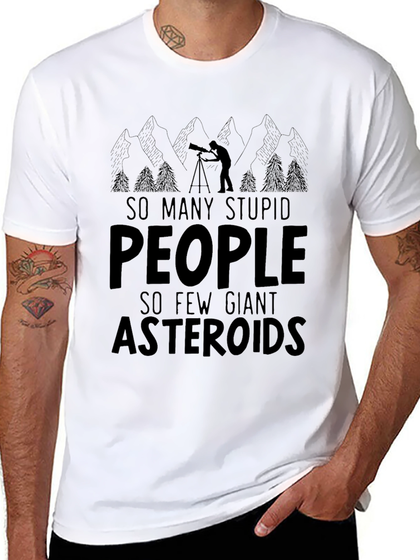 Black Funny Asteroid T-Shirt - So Many Stupid People view 8