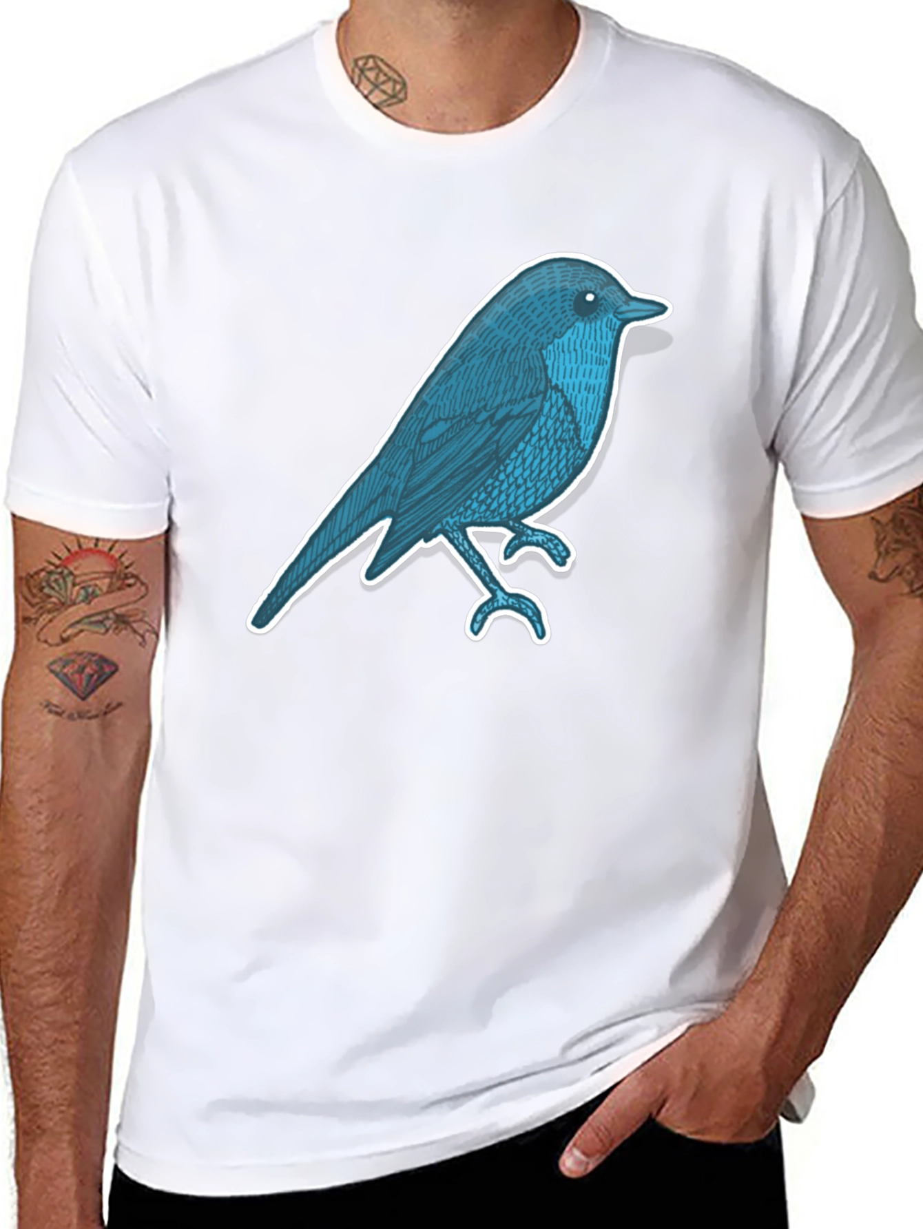 Black Men's Black T-Shirt with Bird Graphic view 8
