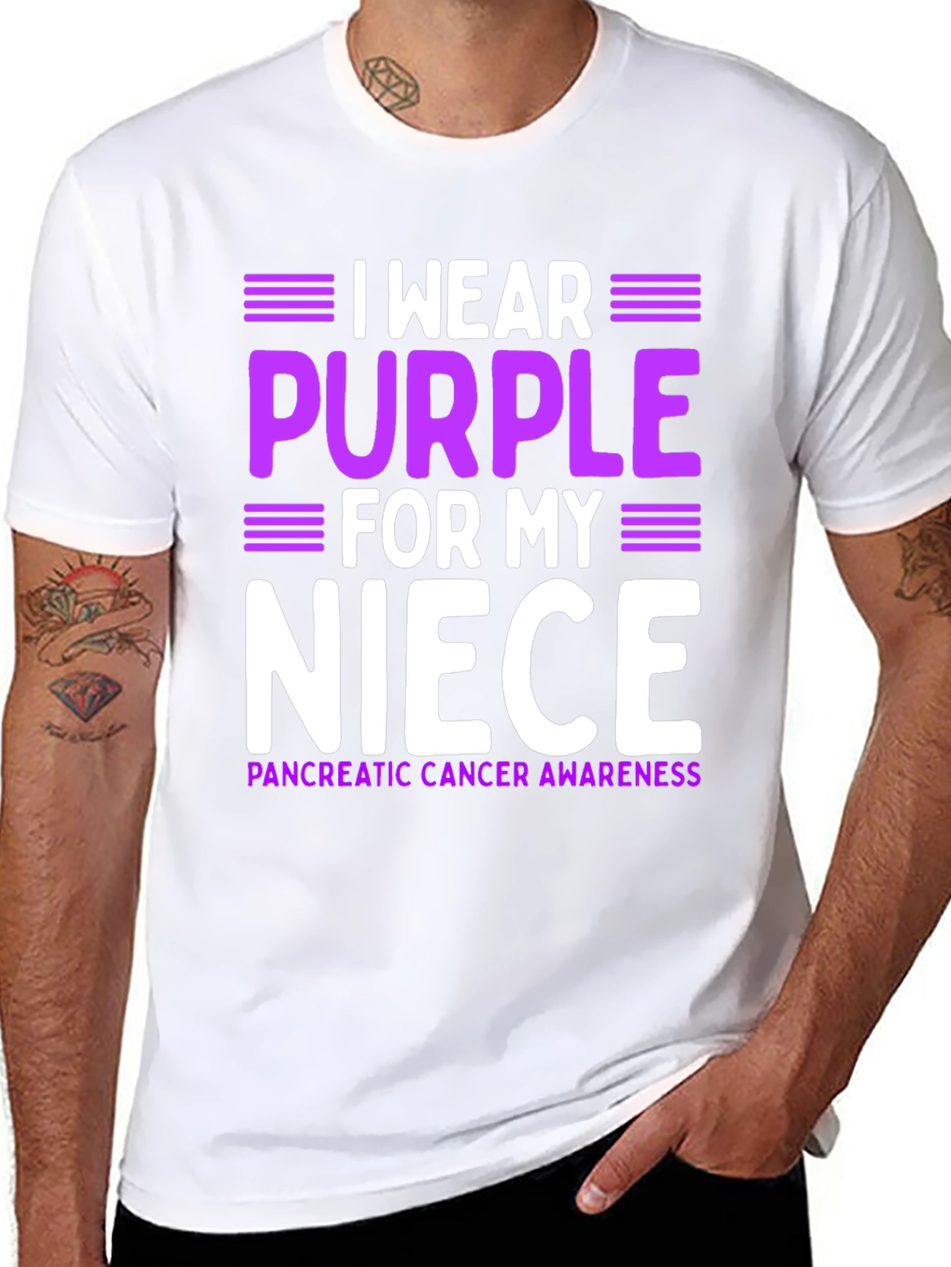 Black I Wear Purple For My Niece T-Shirt Pancreatic Cancer Awareness view 8