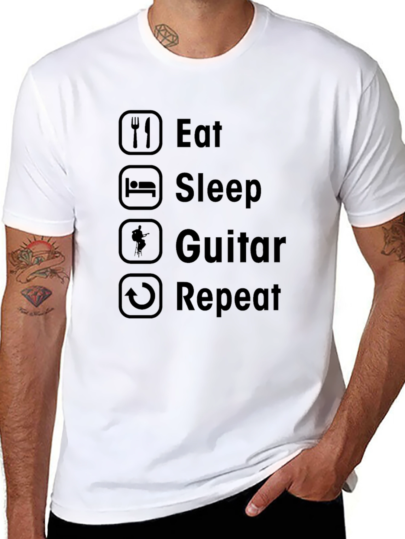 Black Eat Sleep Guitar Repeat T-Shirt - Musician Humor Tee view 8