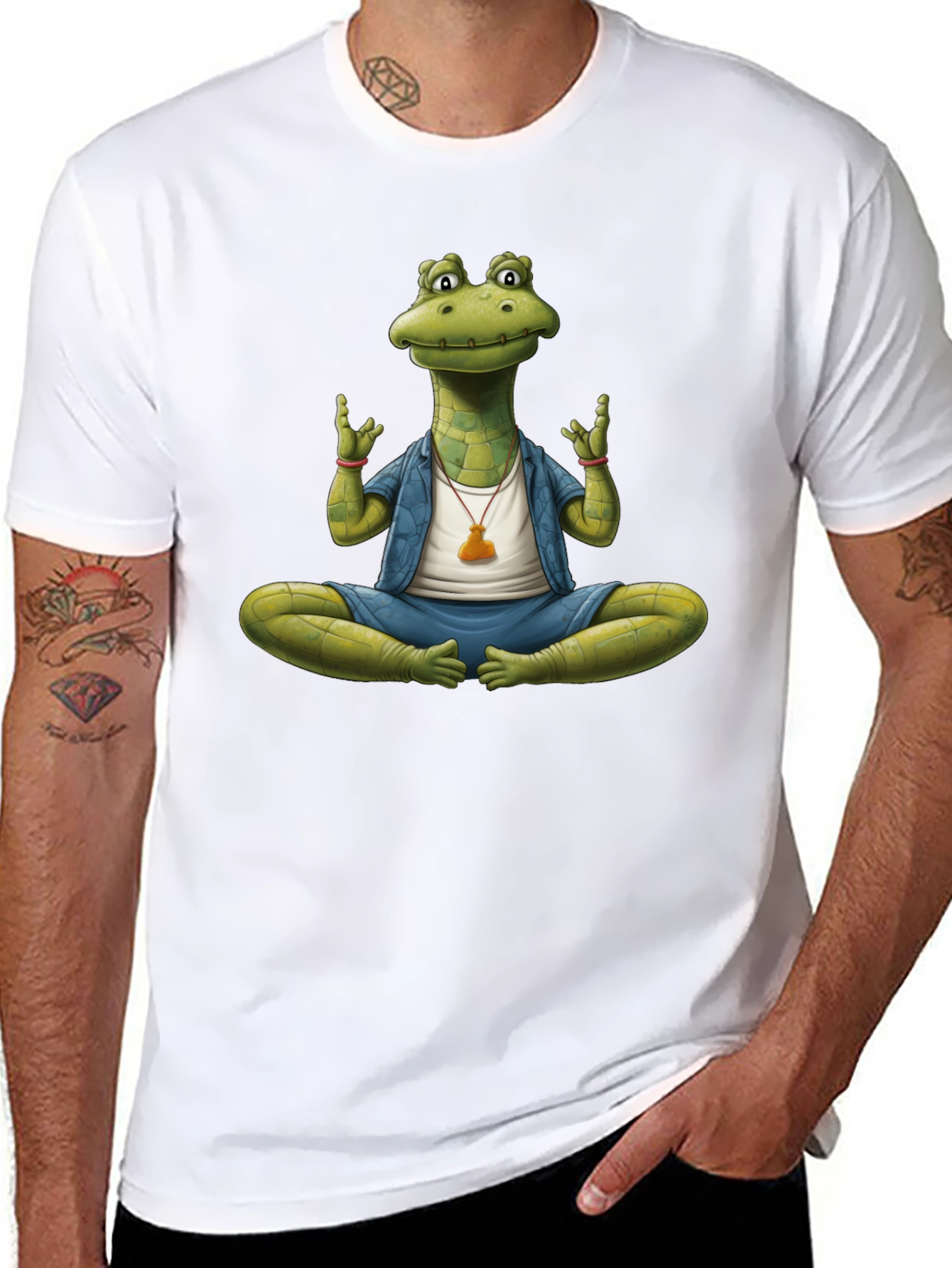 Black Yoga Alligator T-Shirt - Meditating Reptile Tee view 8