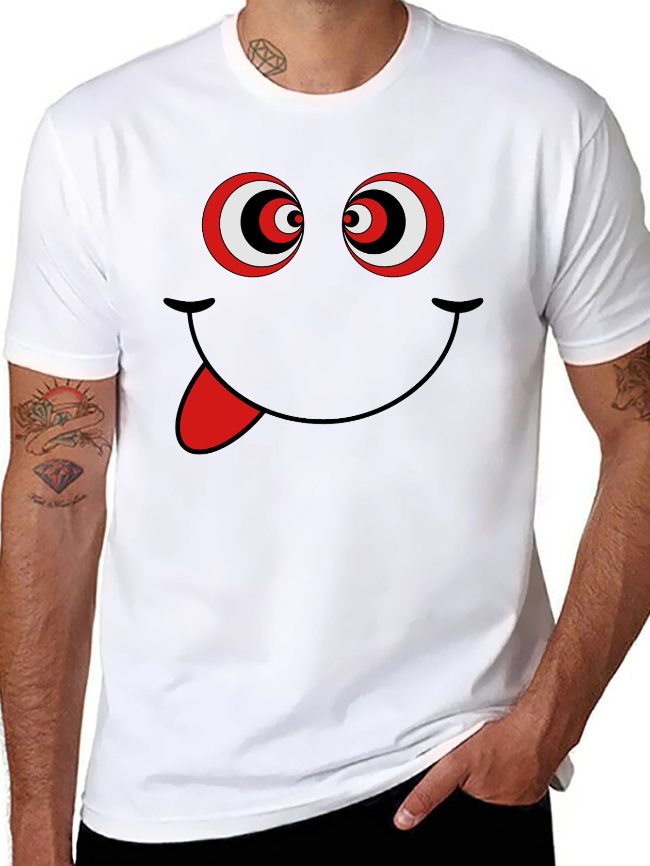 Black Funny Graphic Tee - Crazy Eyes Smiley Face T-Shirt view 8