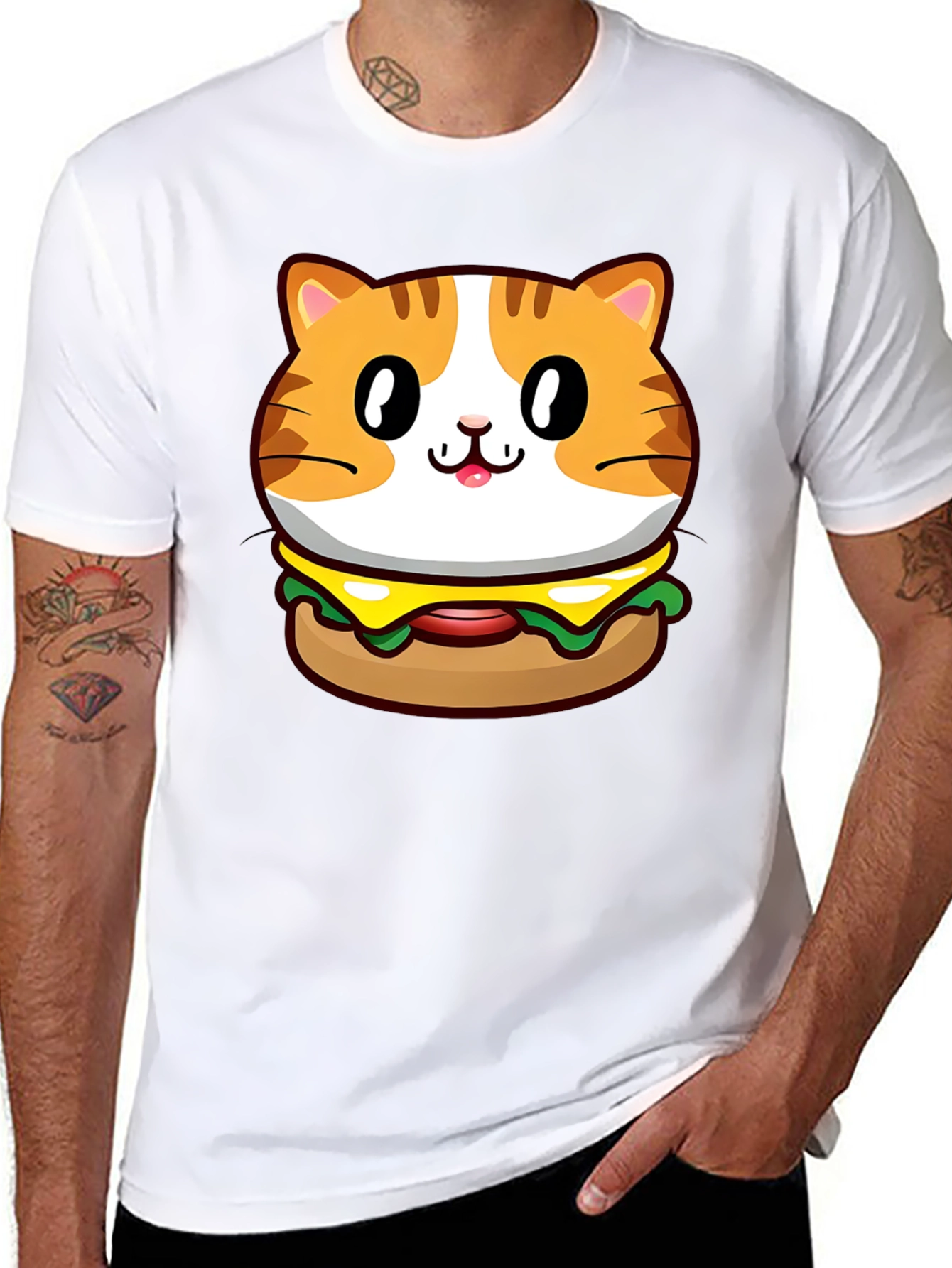Black Cat Burger Graphic Tee - Unisex Black T-Shirt view 8