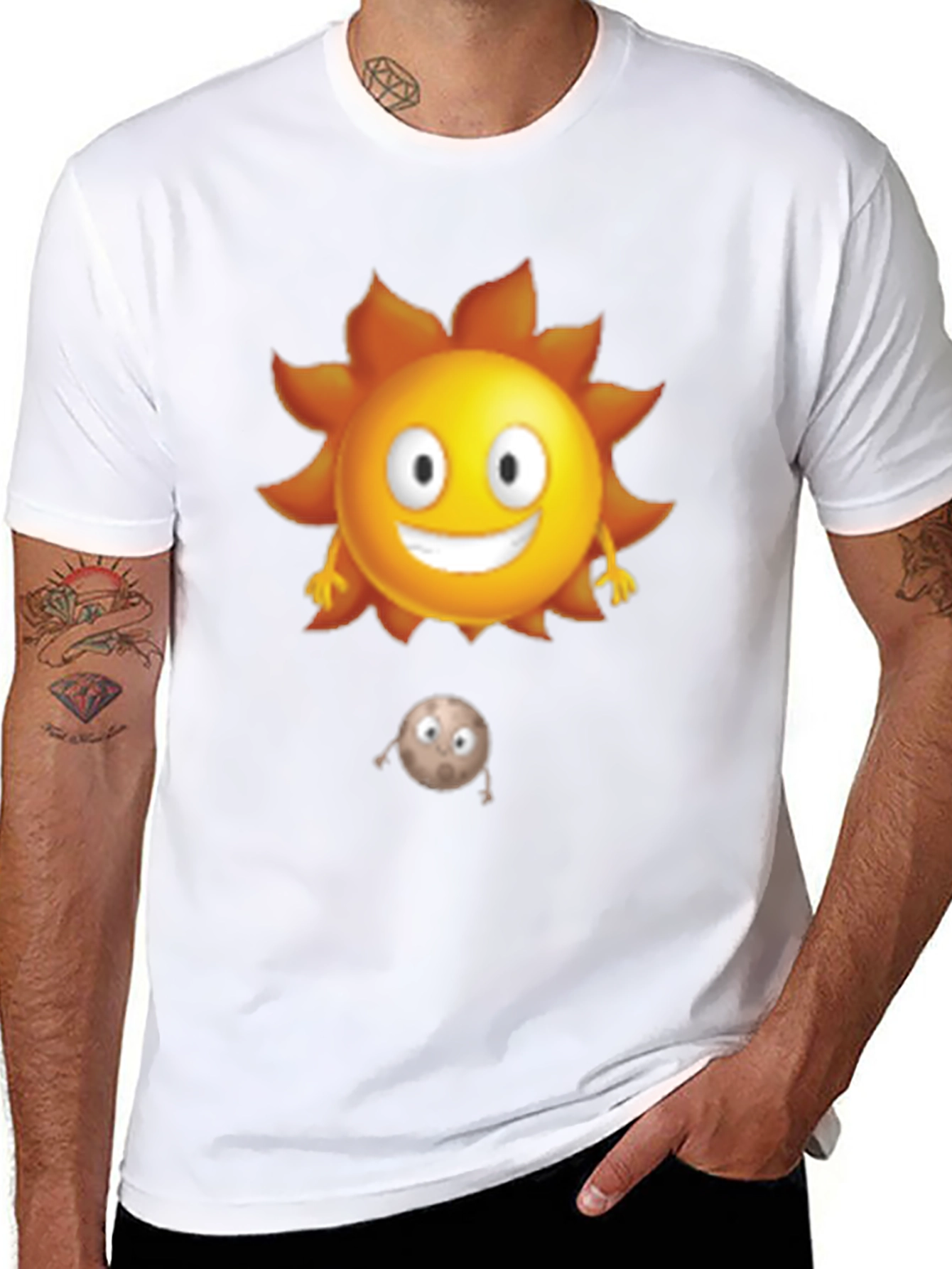 Black Cartoon Sun and Moon Black T-Shirt view 8