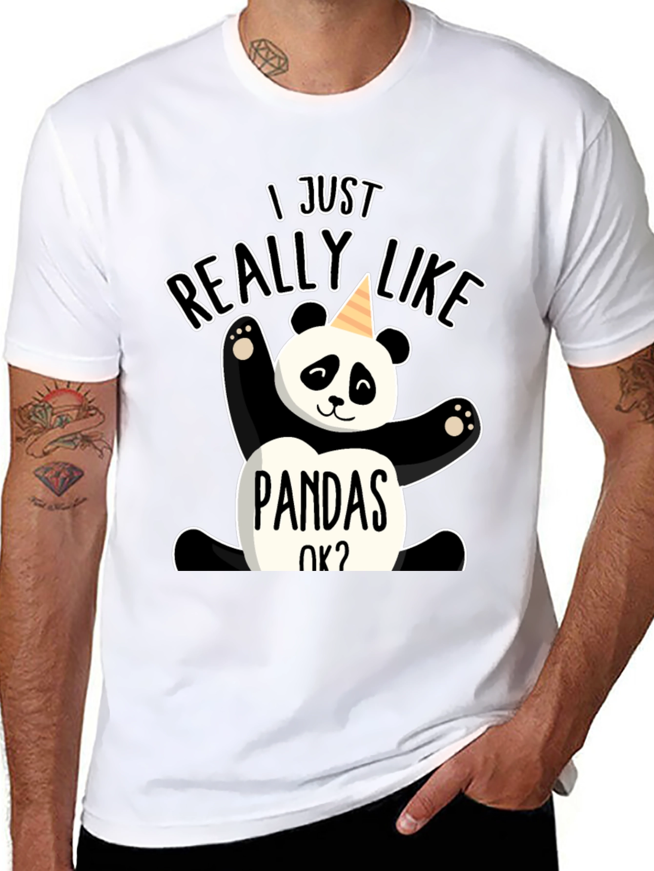 Black I Just Really Like Pandas OK? Graphic Tee view 8