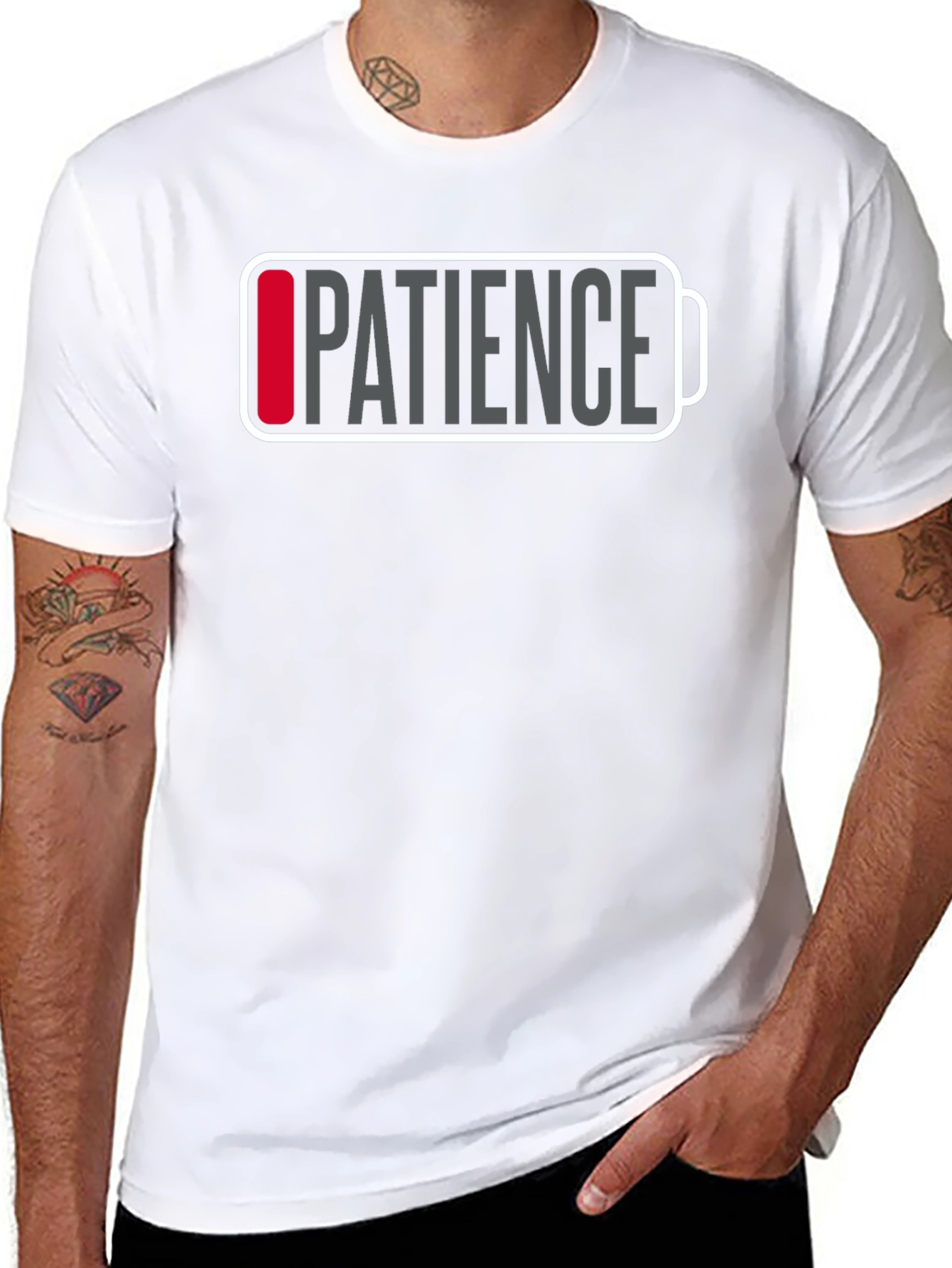 Black Patience Low Battery Funny Graphic T-Shirt view 8