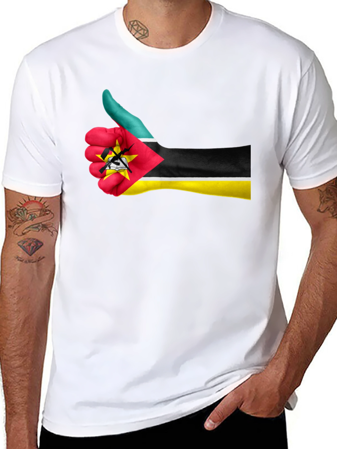 Black Mozambique Flag Thumb Up Graphic T-Shirt view 8