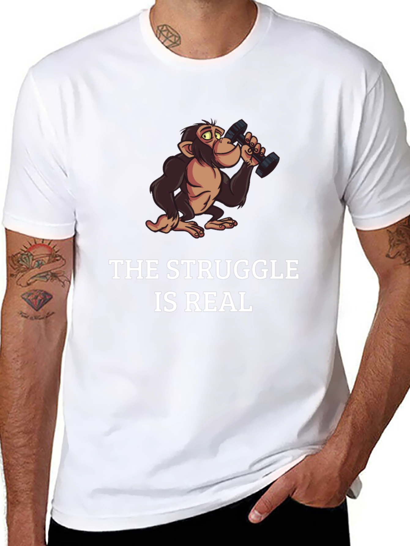 Black Funny Monkey The Struggle is Real Black T-Shirt view 8