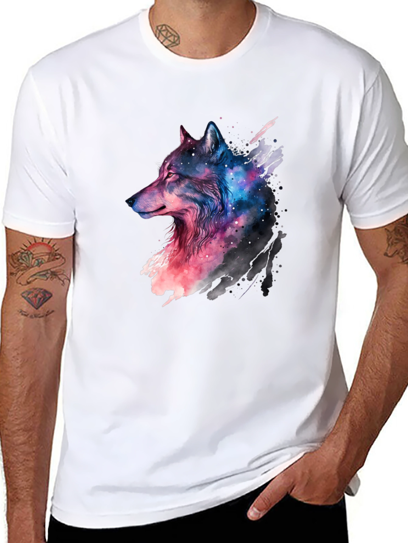 Black Galaxy Wolf Graphic Black T-Shirt view 8