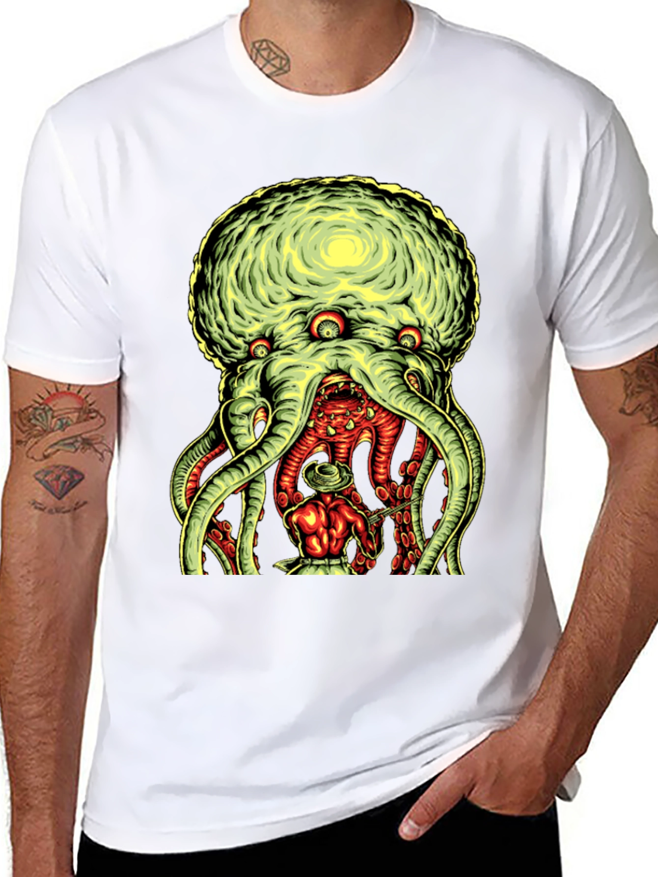 Black Tentacle Monster Graphic Tee - Black Cotton T-Shirt view 8