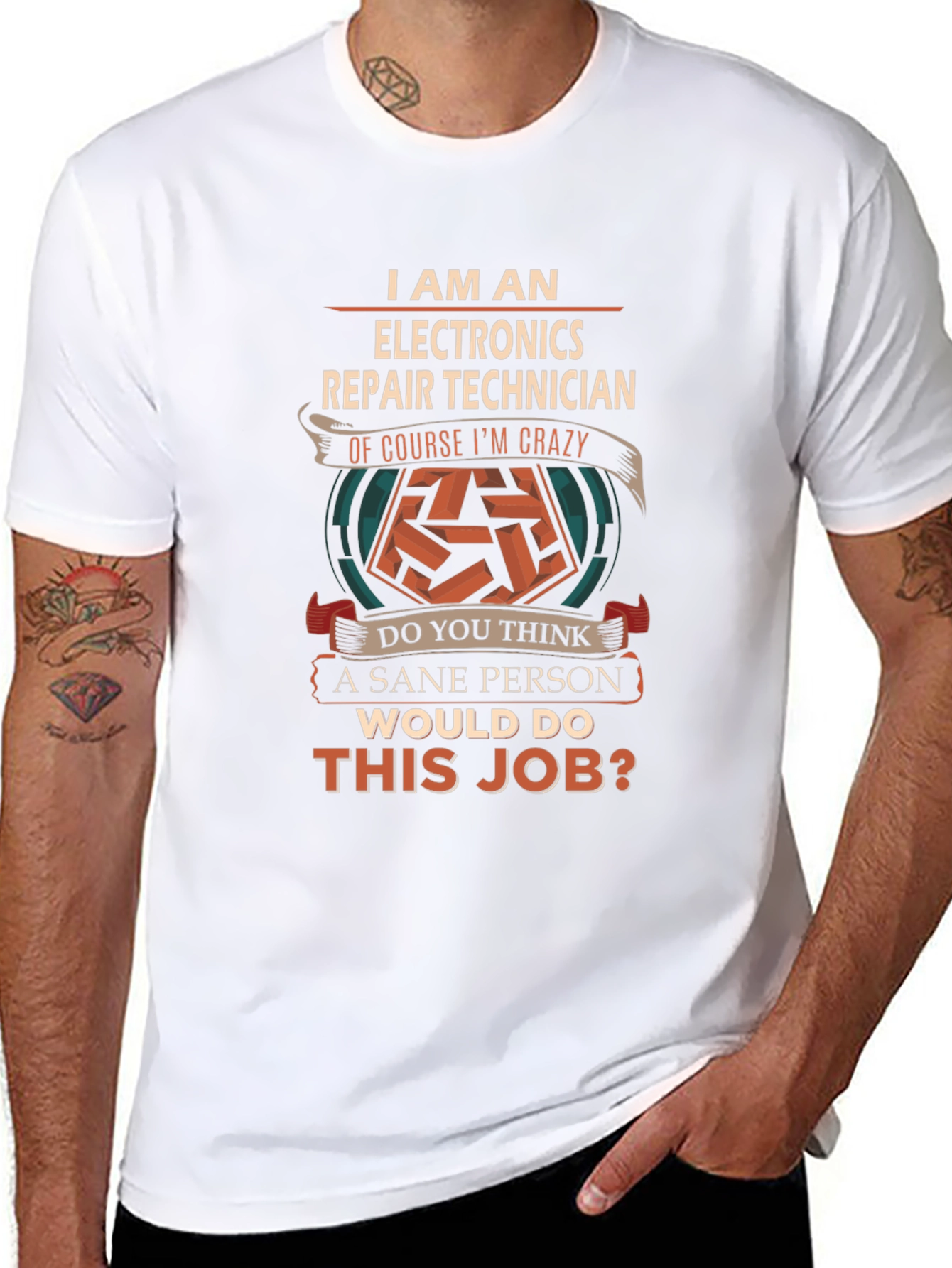 Black Electronics Repair Technician Crazy Job T-Shirt view 8