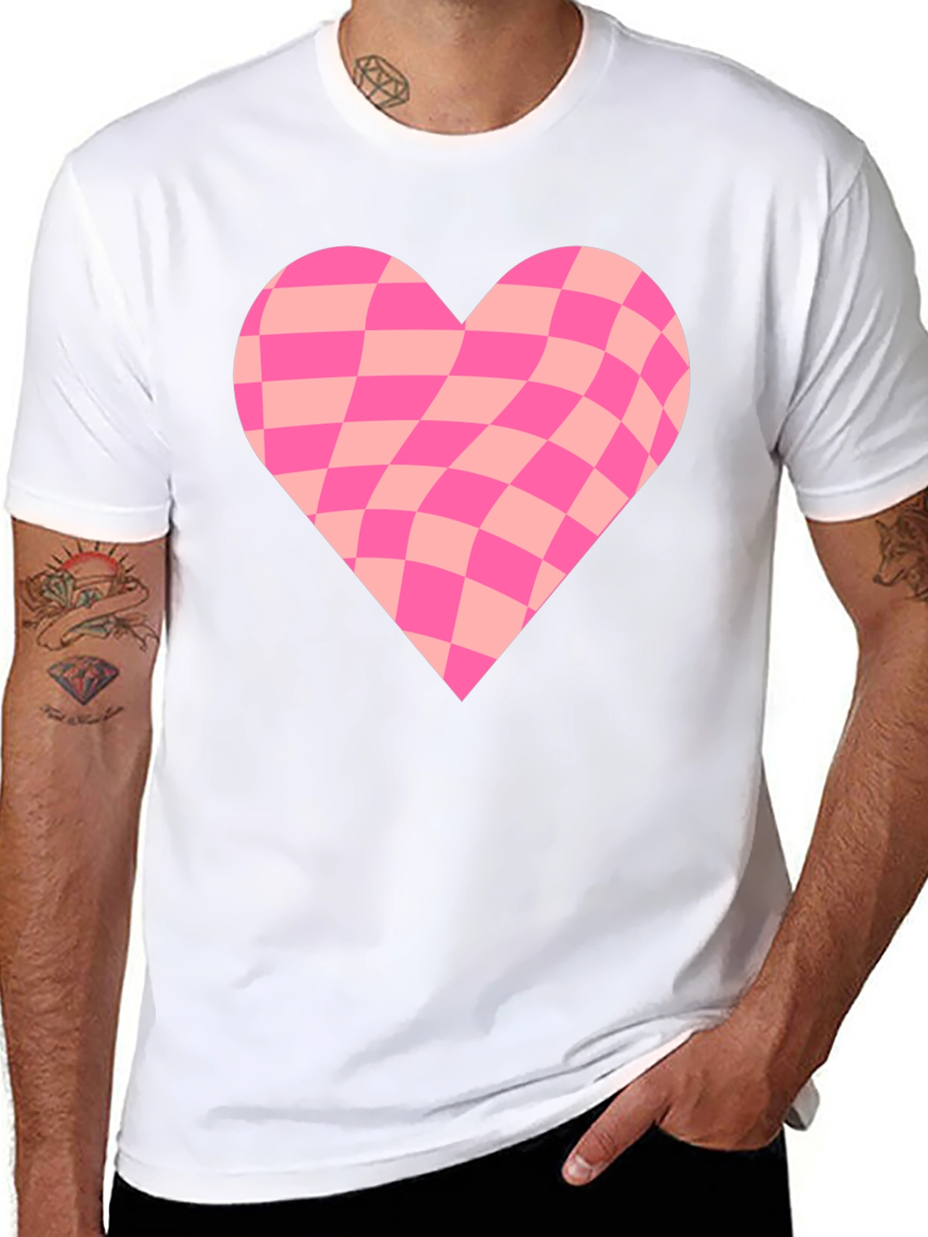 Black Warped Checkered Heart Graphic Tee - Black view 8