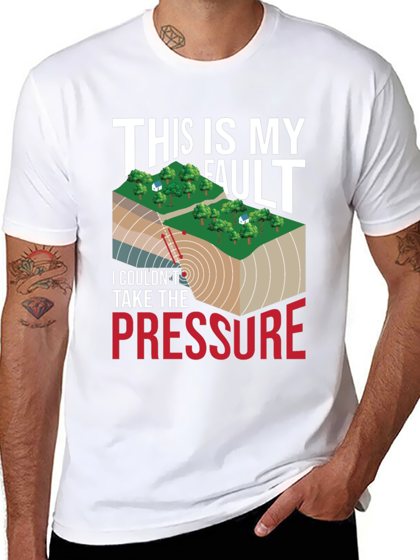 Black Geology Humor T-Shirt: This Is My Fault, Pressure view 8