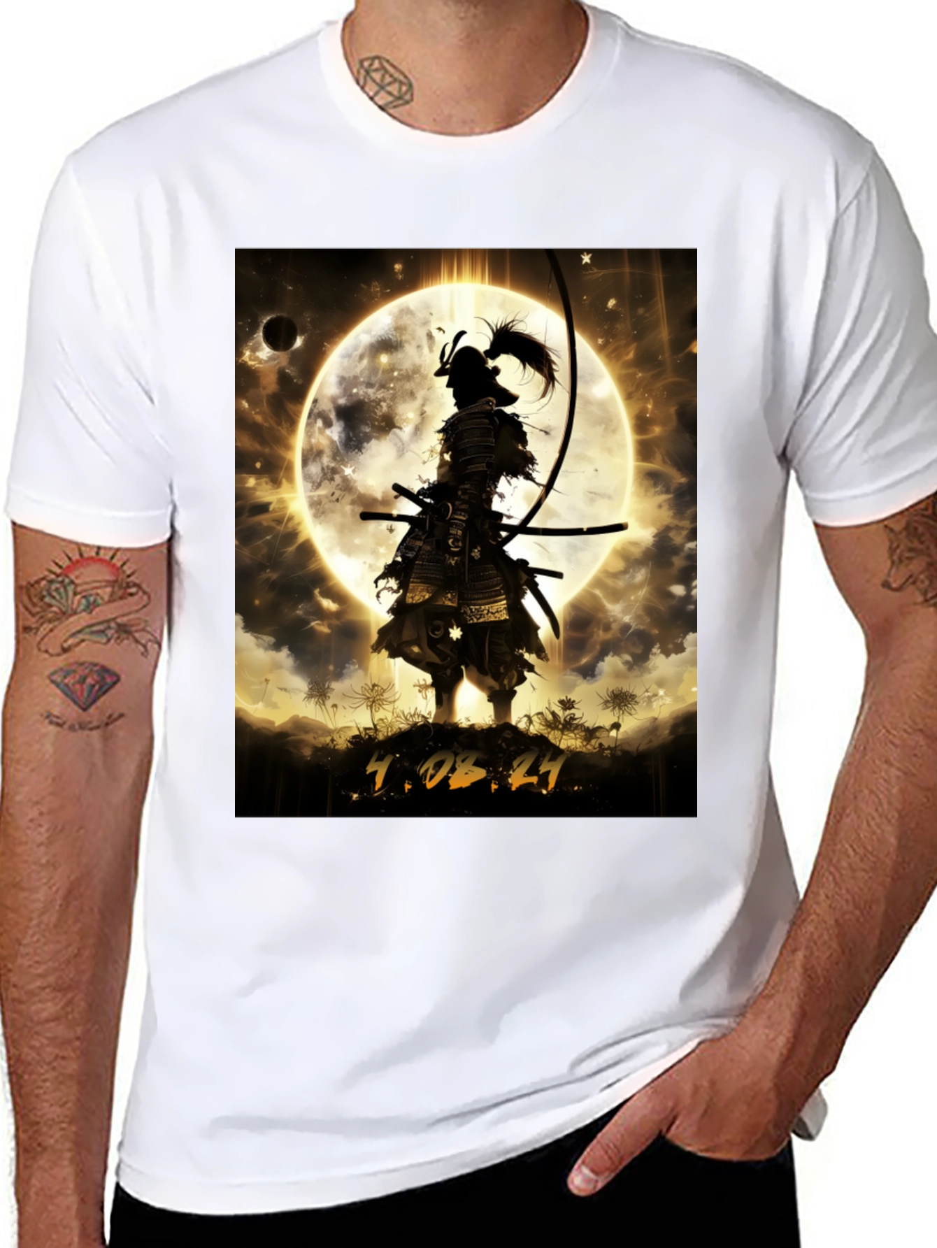 Black Samurai Moon Graphic T-Shirt - Warrior Style view 8