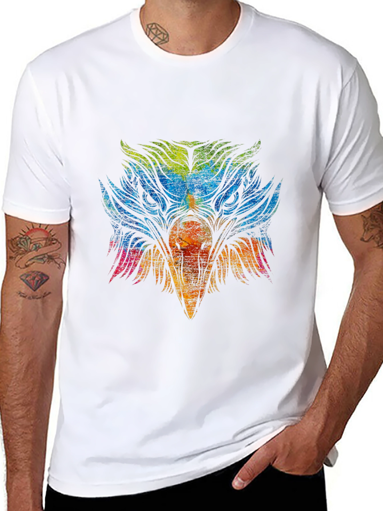 Black Colorful Eagle Graphic T-Shirt view 8