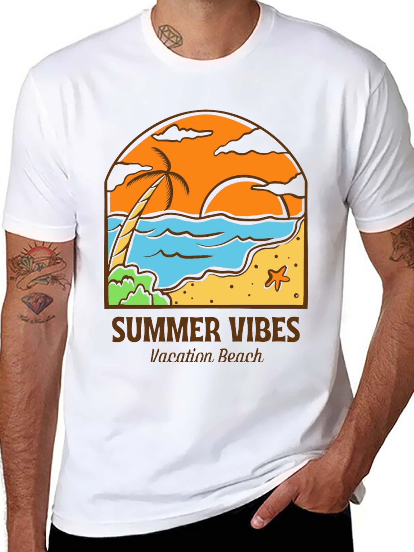 Black Summer Vibes Graphic Tee - Vacation Beach view 8