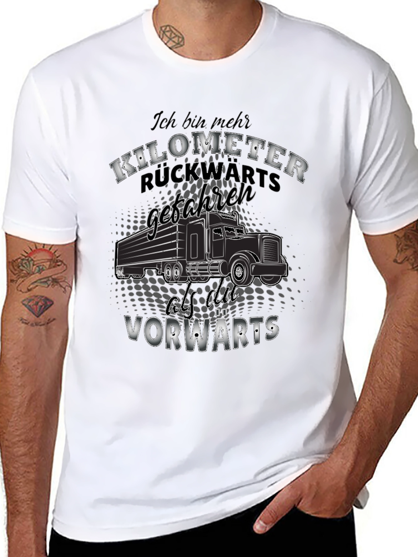 Black Kilometer Trucker Tee - German Humor T-Shirt view 8