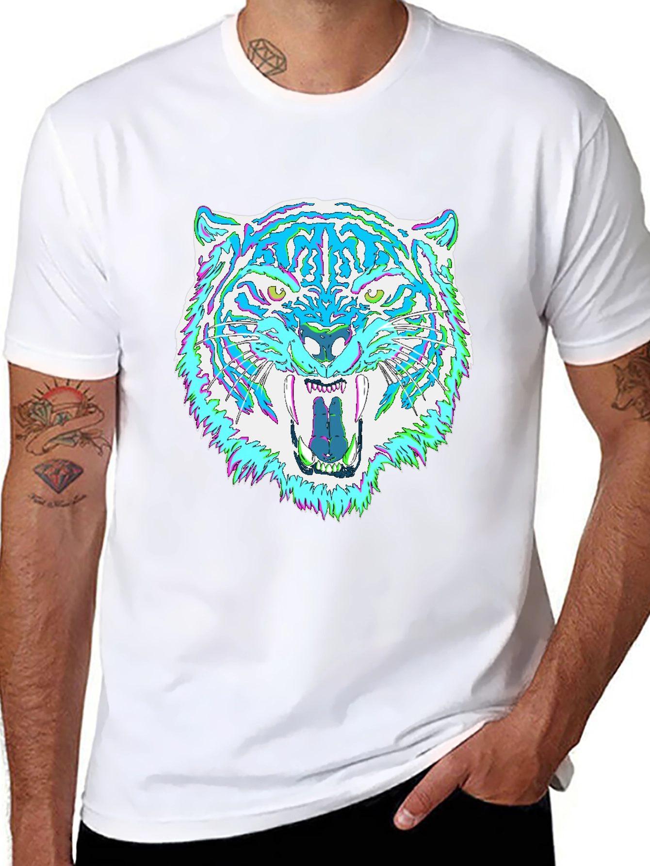 Black Psychedelic Tiger Graphic Tee - Men's Black T-Shirt view 8
