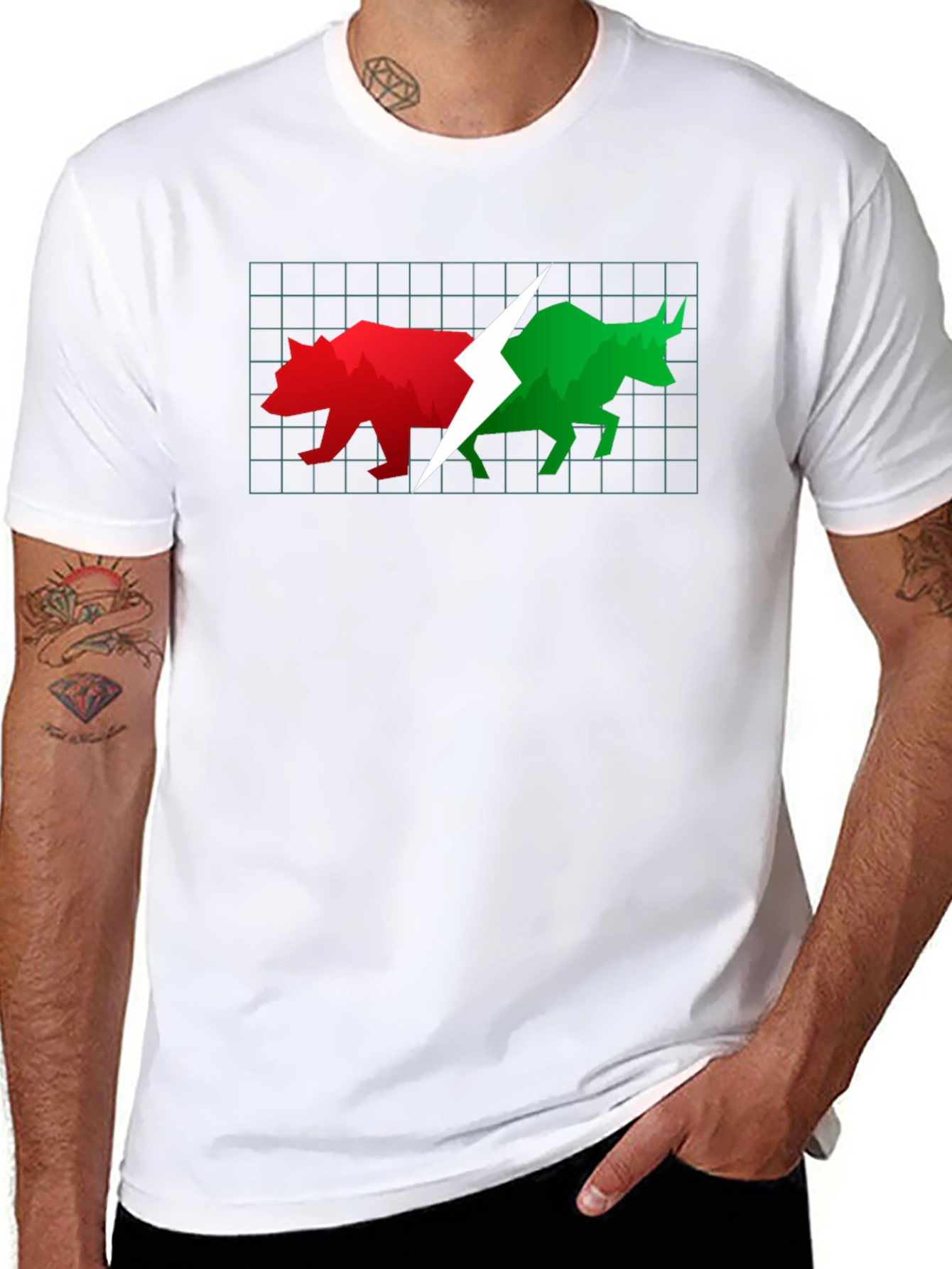 Black Stock Market Bull and Bear Black T-Shirt view 8