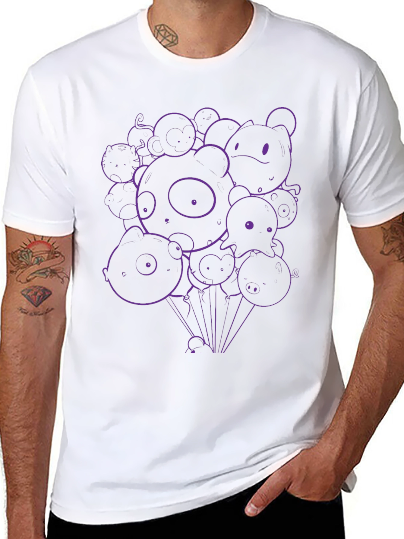 Black Cartoon Animal Balloons Graphic Tee view 8