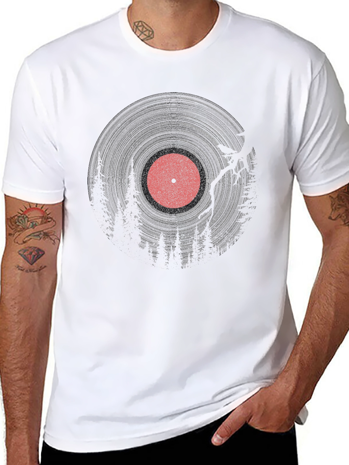 Black Retro Vinyl Record Graphic T-Shirt - Black view 8