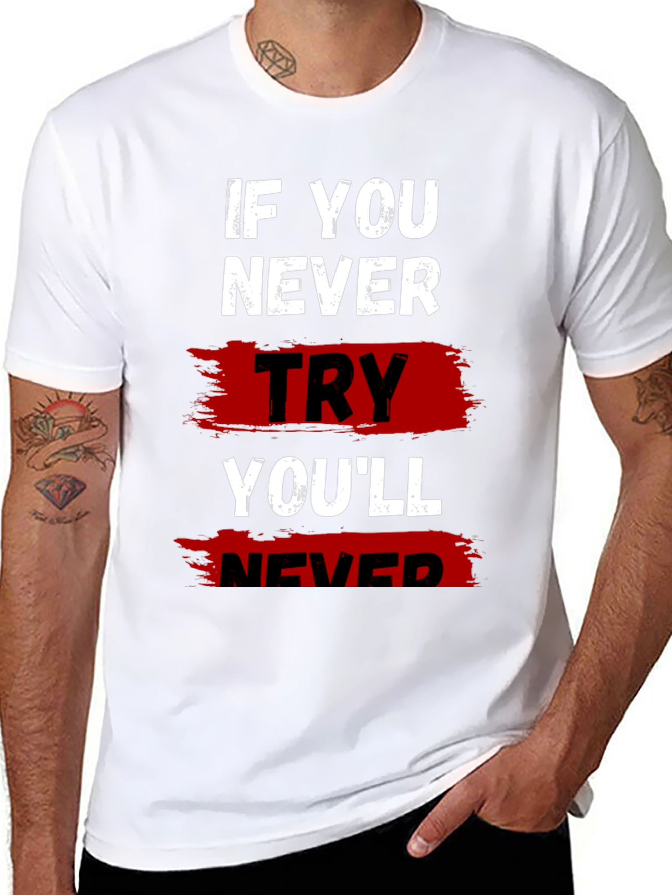 Black If You Never Try Graphic T-Shirt view 8