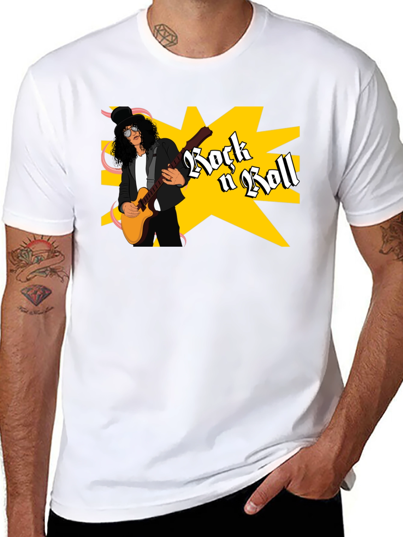 Black Rock n Roll Guitarist Graphic Tee - Black view 8