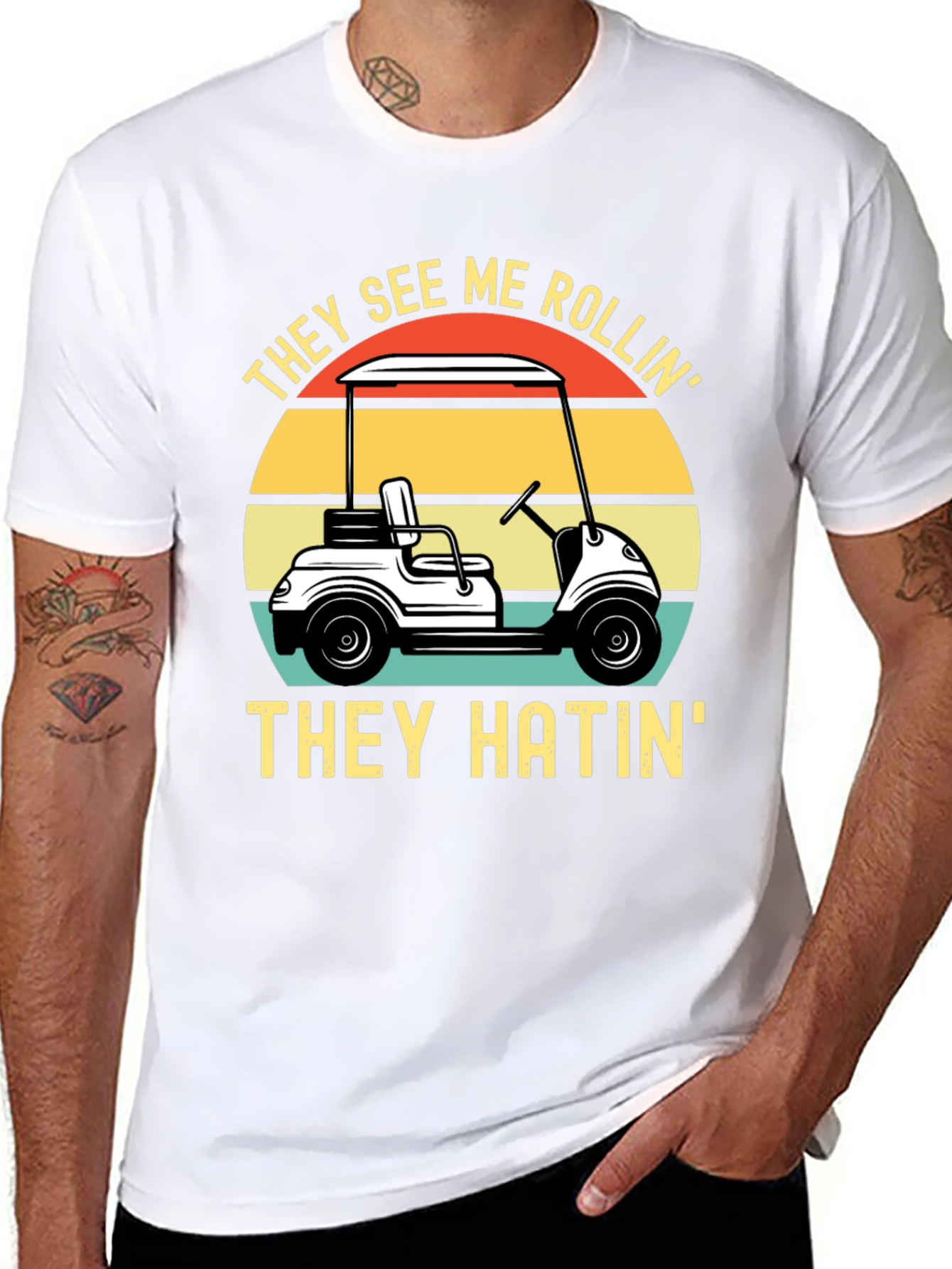 Black They See Me Rollin' T-Shirt - Golf Humor view 8